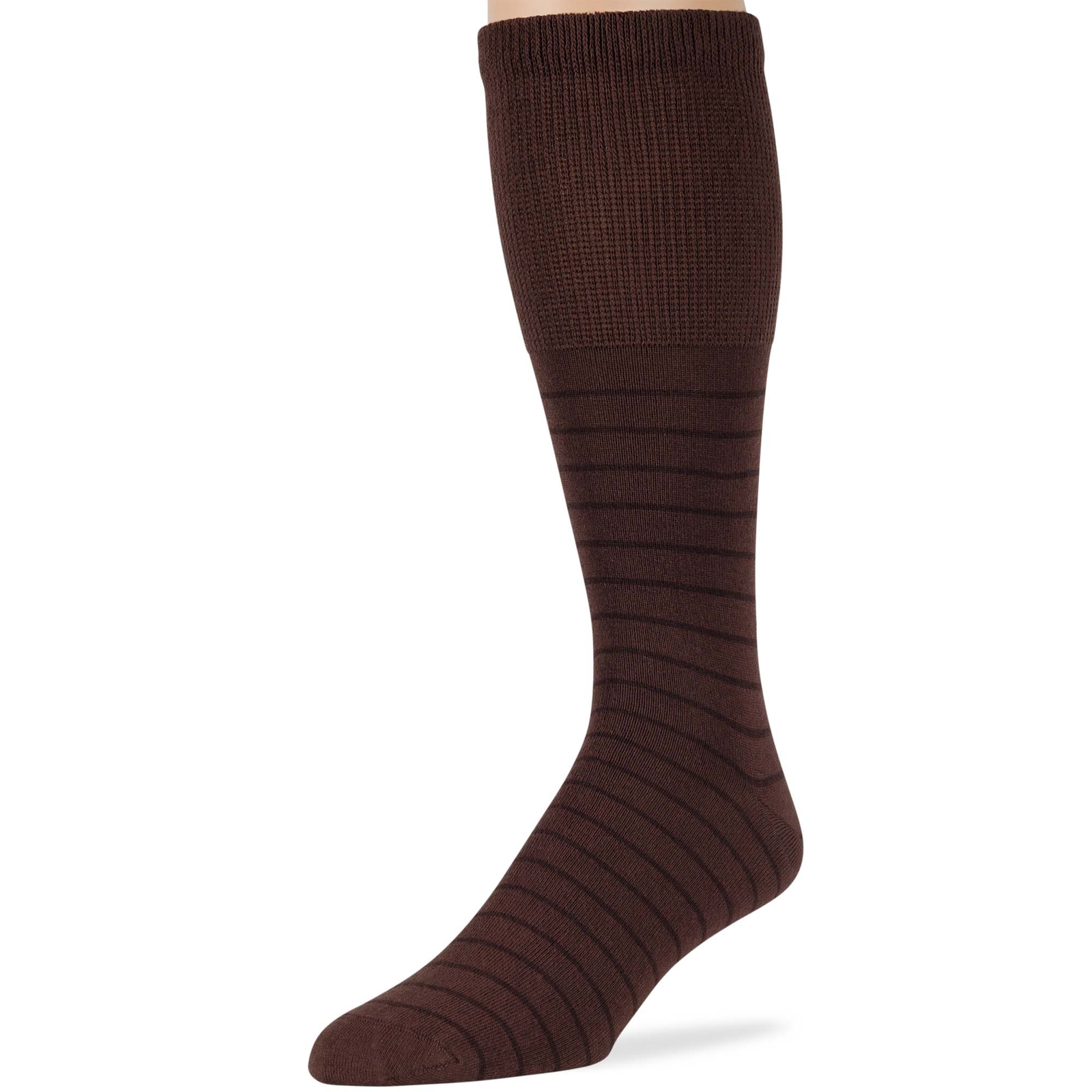 Men Diabetic Wide Cotton Mid-Calf Soft Socks 5 Pack-Large-Stripe Dot Brown Beige