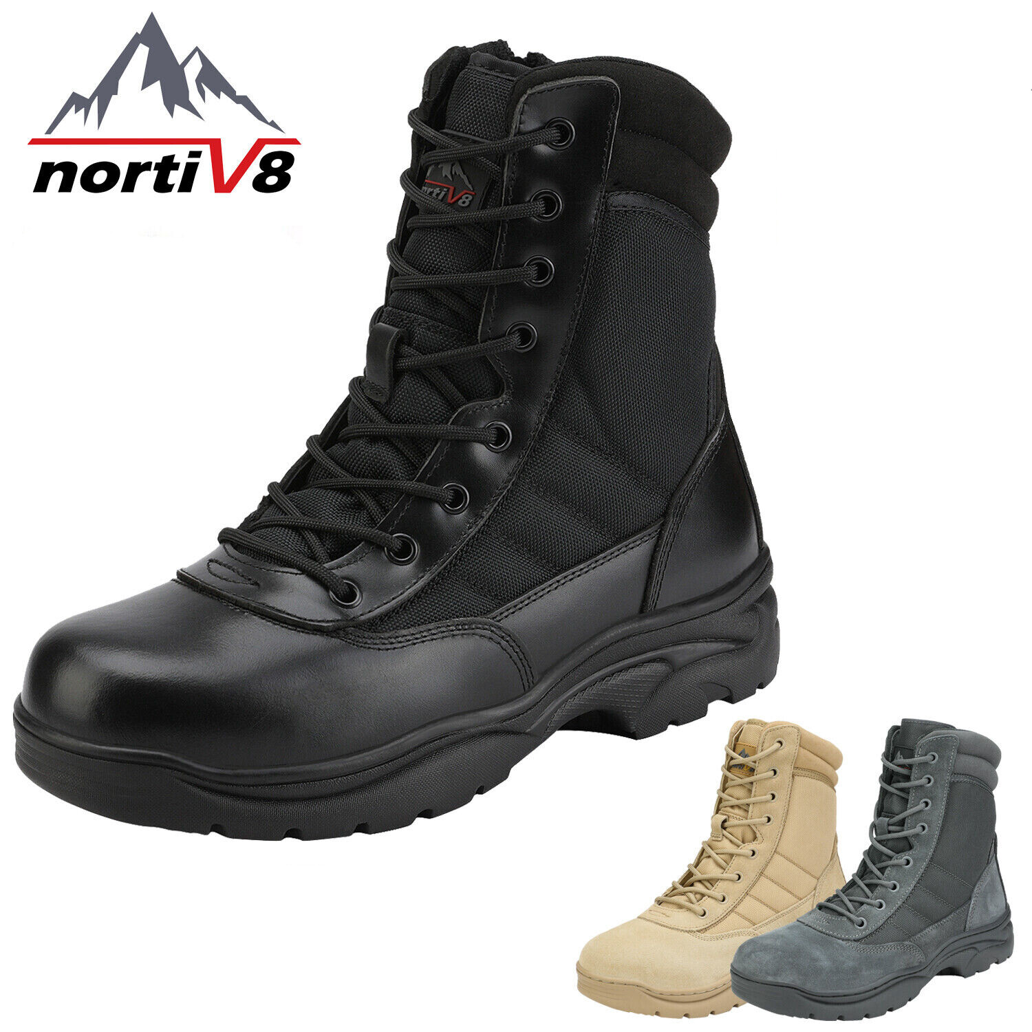 NORTIV 8 Men’s Military Tactical Work Boots Leather Motorcycle Combat Hiking