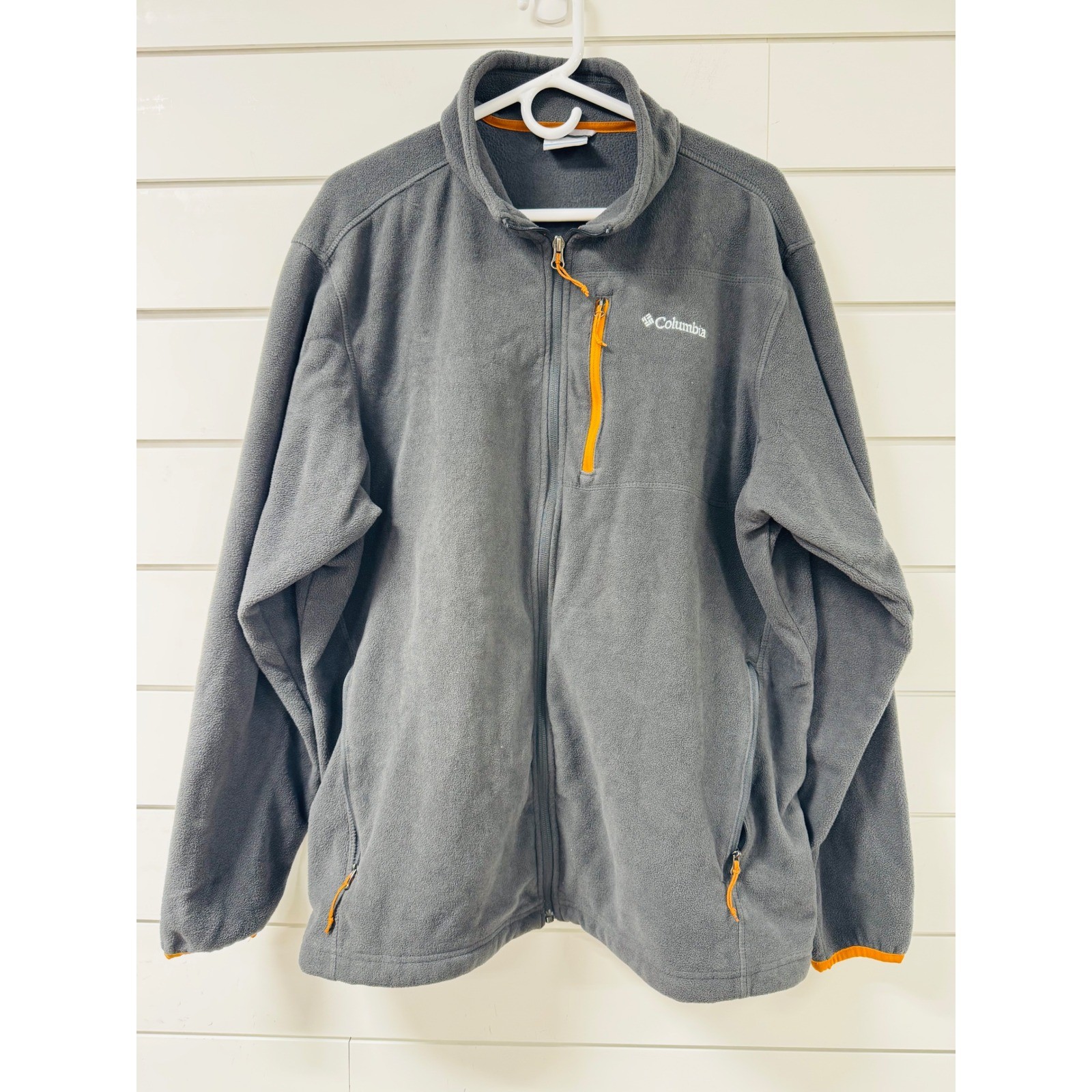 Columbia Mens XXL Fleece Jacket Charcoal Grey Orange Full Zip Fast Trek II