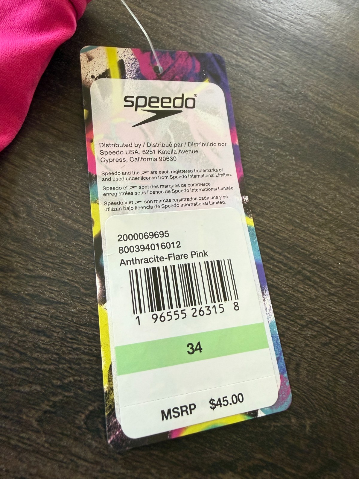 NWT Speedo Mens Size 34 Anthracite Flare Pink Swim Brief Trunks Endurance