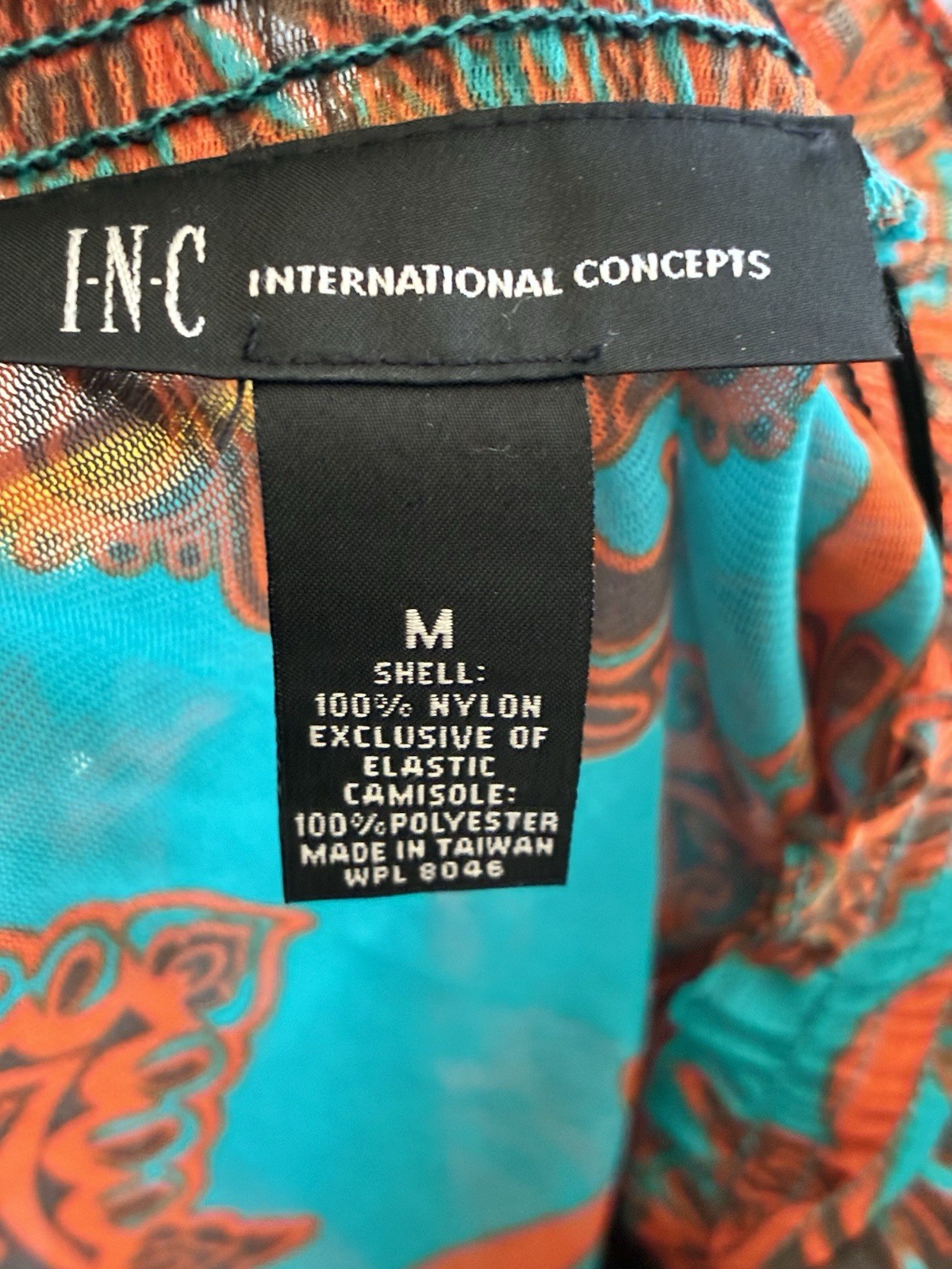 INC International Concepts Paisley Chiffon Tie V-Neck Sheer Blouse M Regular