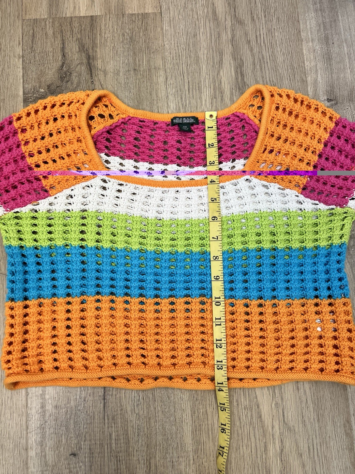 Wild Fable Multi-Color Striped Crochet Open Knit Crop Sweater XXS
