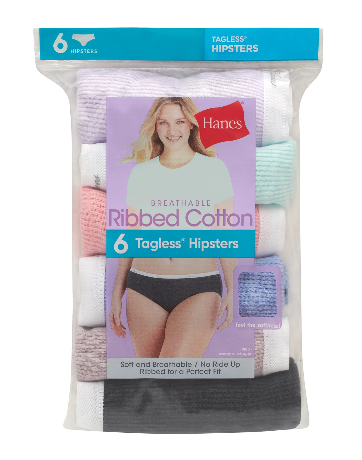 Hanes 6-Pack Hipsters Women Ribbed Cotton Panties Cool Comfort Underwear Assort