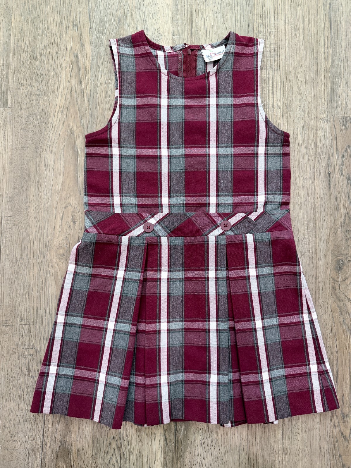 Becky Thatcher Maroon & Grey Plaid Jumper Size 7 White Peter Pan Blouse Size YS