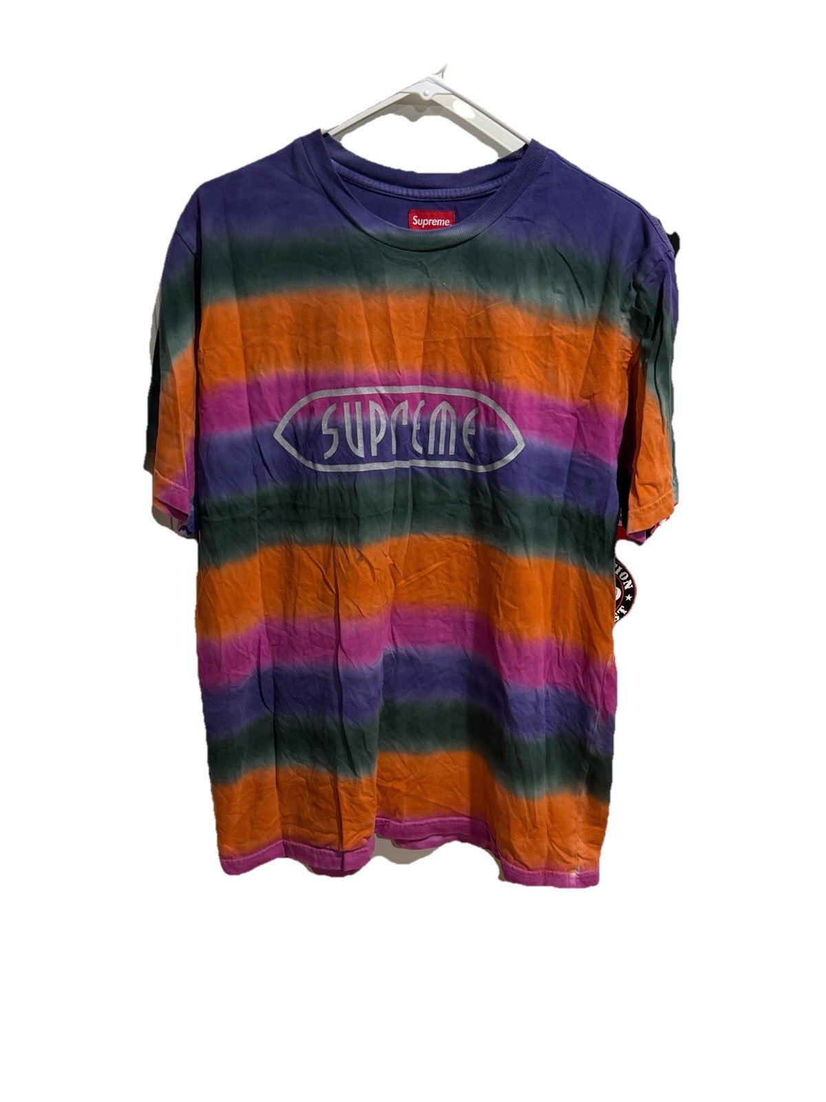 Supreme Eye Stripe Tee SS19 Y2K Script Logo Chest Graphic T Shirt Mens Size L