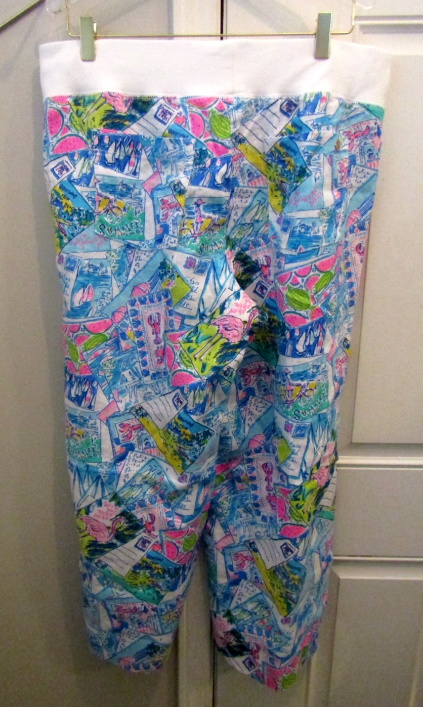 Lilly Pulitzer XL Beach Palazzo Pants Linen Pop Up Wish You Were Here Print