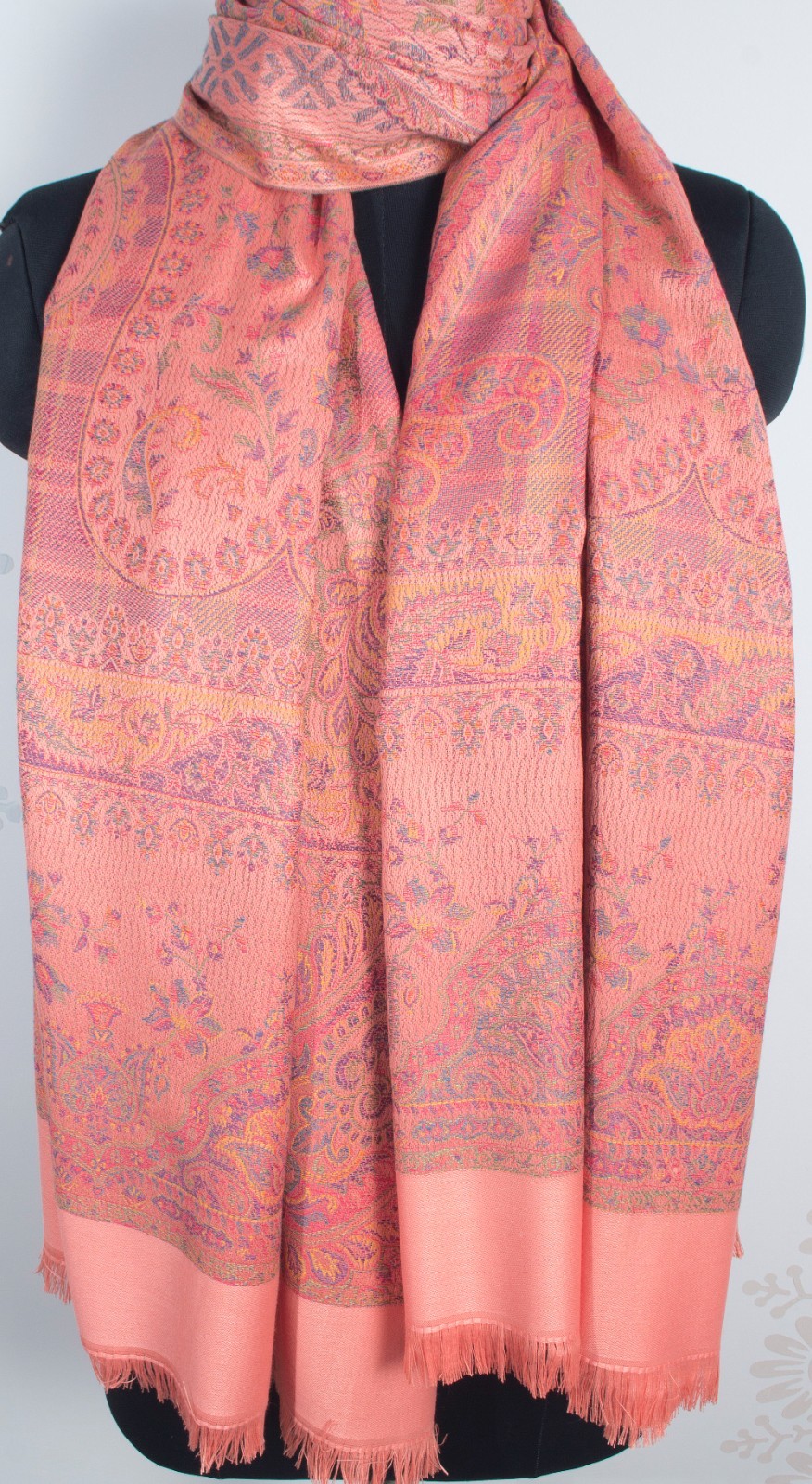 PEACH Large Floral Jacquard Shawl Soft Warm Cashmere Blend All Seasons Wrap