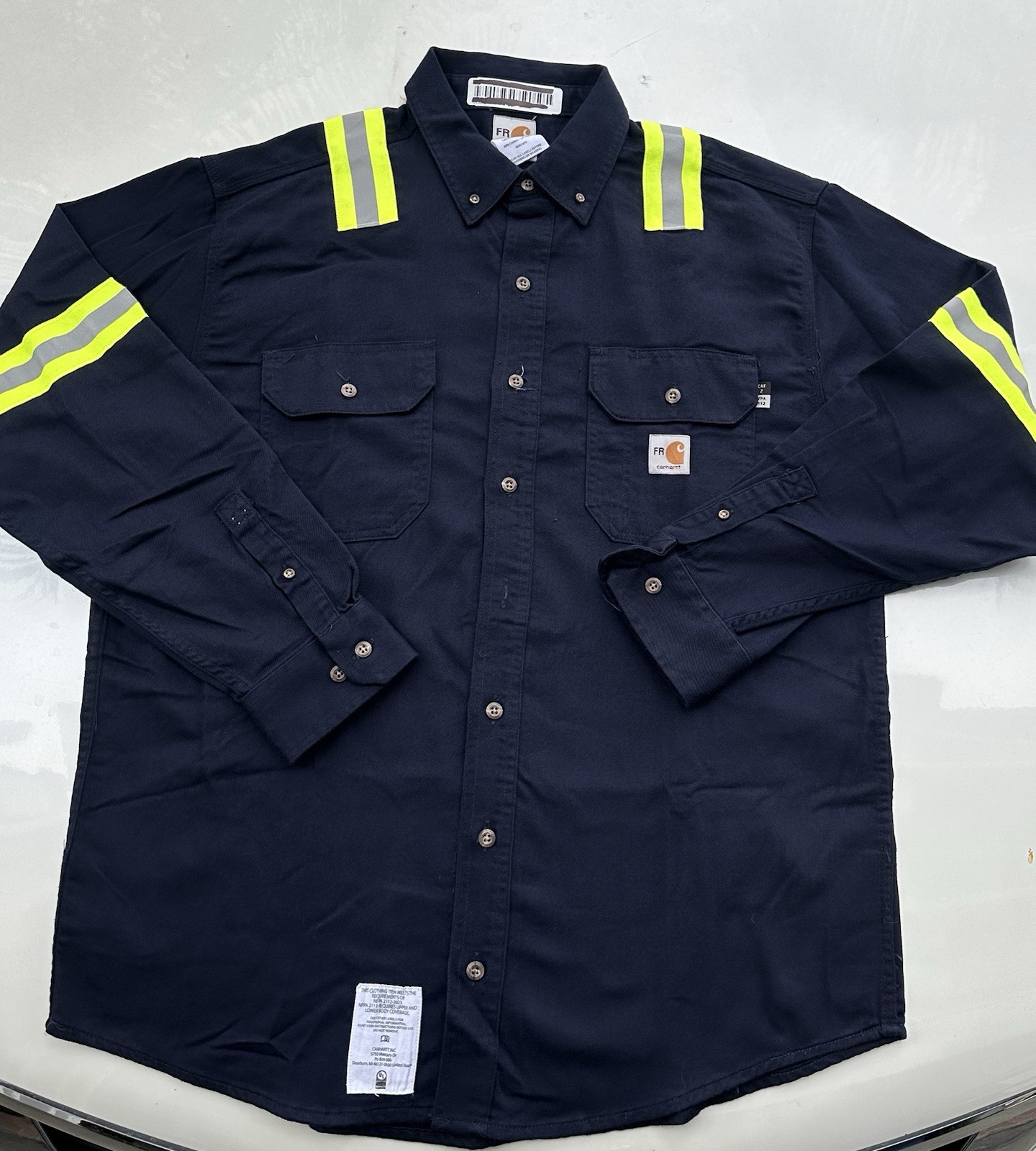 Lot Of 2 Carhartt FR Hi-Visibility Cotton Work Shirts Medium LJ CAT 2 NFPA 2112