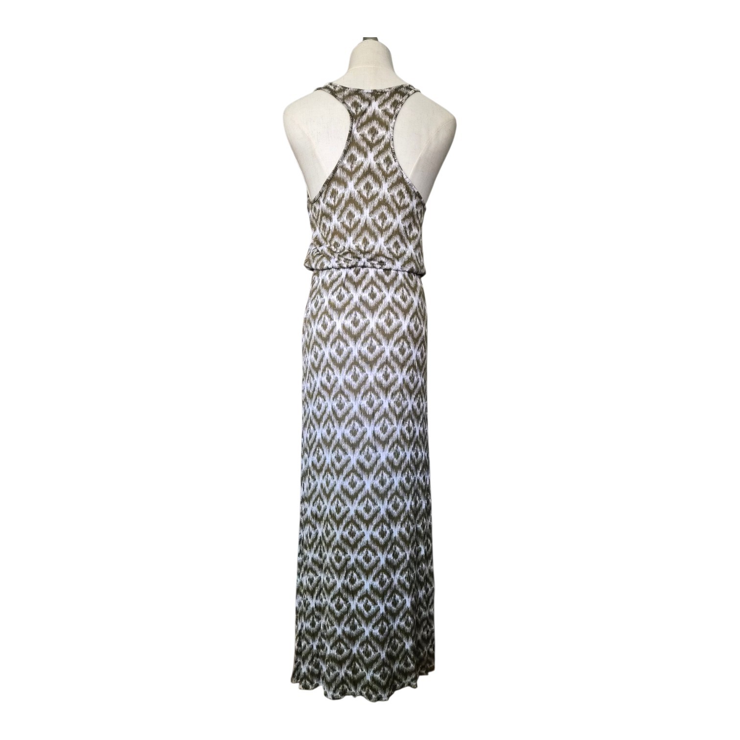 Michael Stars Maxi Dress Ikat Olive Green Racerback Sleeveless Stretch OS