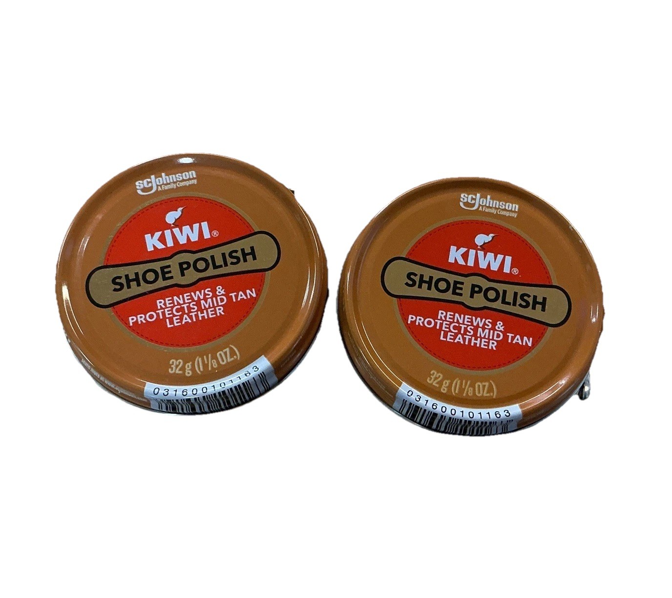 2-PK KIWI Mid Tan Leather Shoe/Boot Polish 32g (1-1/8 Oz.) Renew/Protect