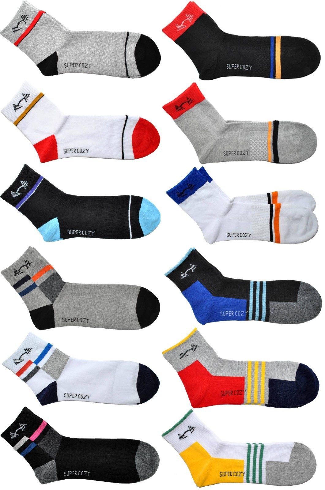 Men’s Athletic Crew Socks 12 Pack, Breathable Cotton Assorted Colors and Pattern