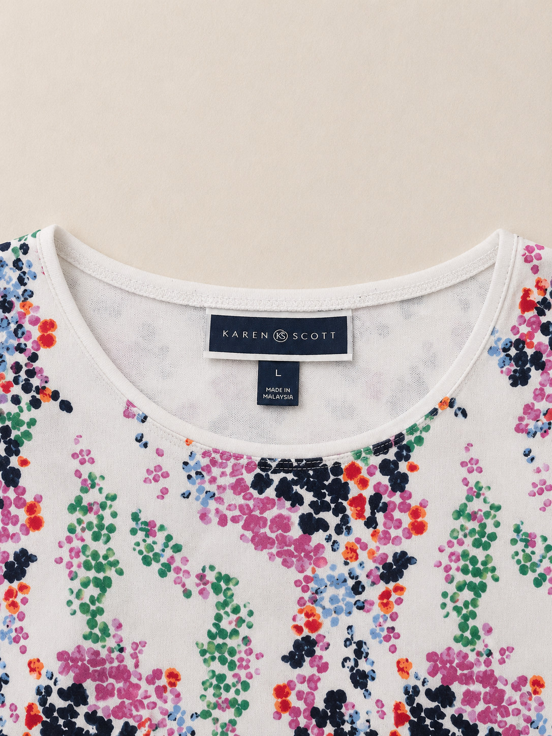 Karen Scott Womens Large Floral Top Multicolor Short Sleeve Casual Summer Tee