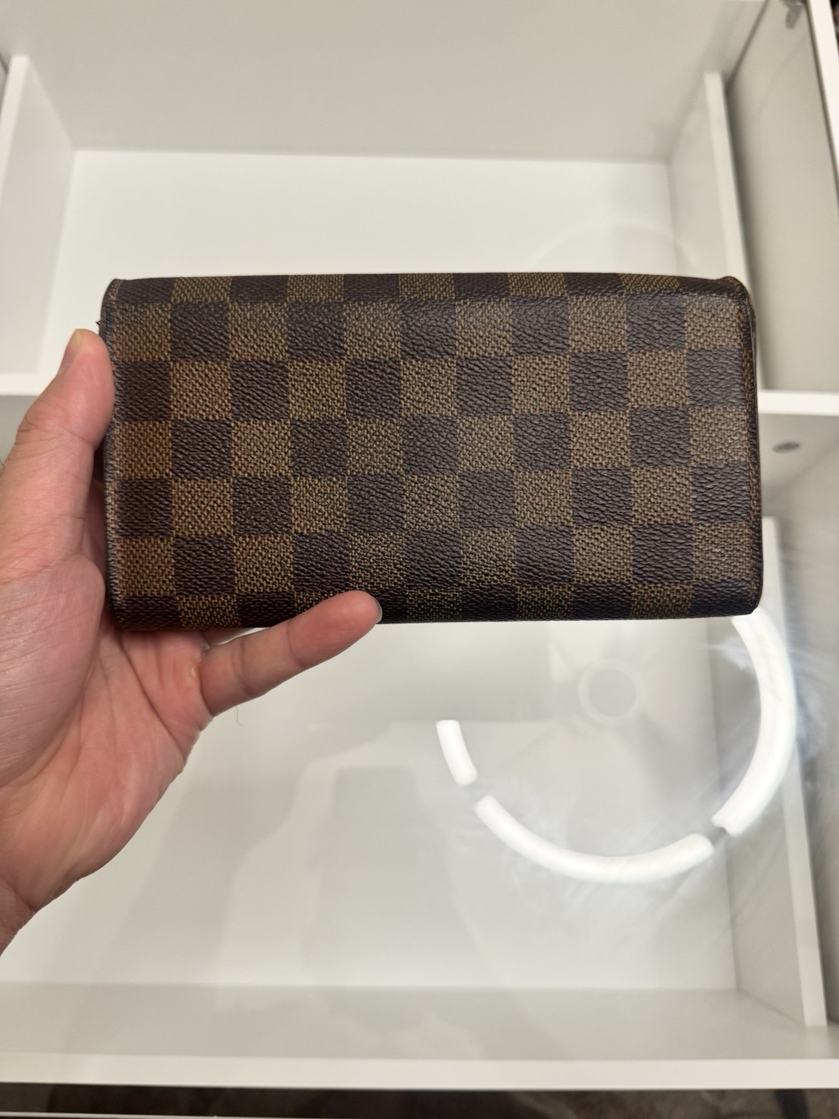 Louis Vuitton Damier Ebene Brown Small Crossbody Chain Strap Snap Inner Pockets