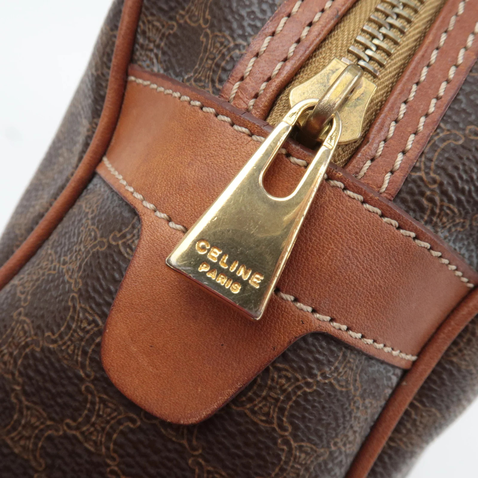 CELINE Macadam PVC Leather Handbag Brown Authentic