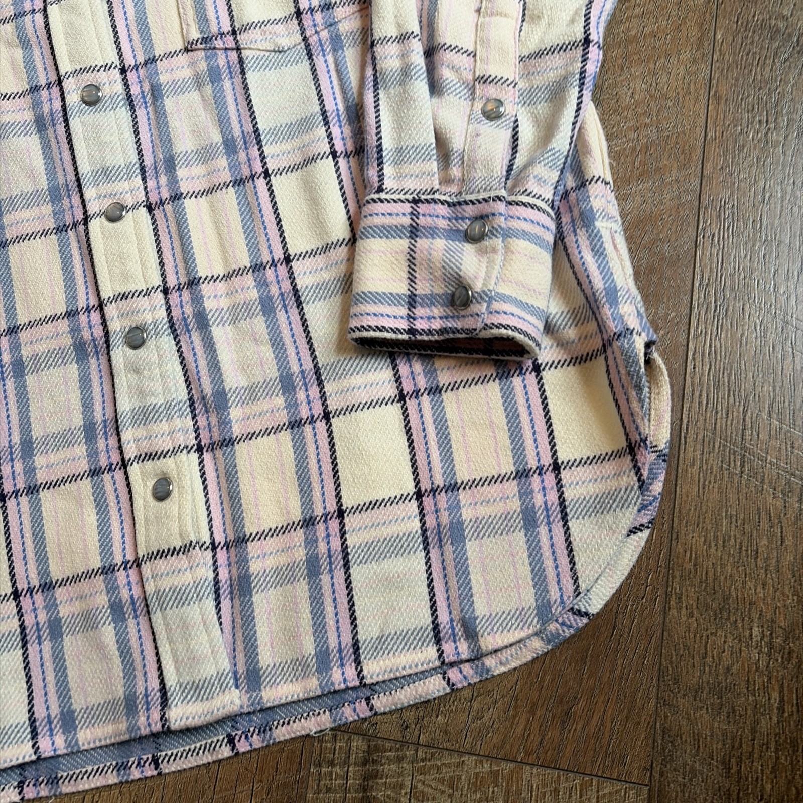 J Crew | 100% Cotton ‘Relaxed Fit’ Blue & Pink Plaid Pearl Snap Oversize Flannel