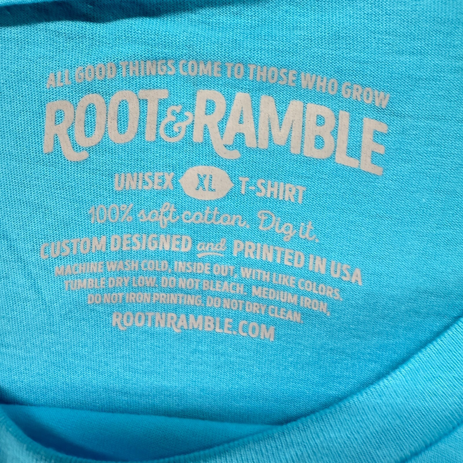 Root & Ramble Unixex XL TShirt Quality Grow Wear Graphic Tee Blue