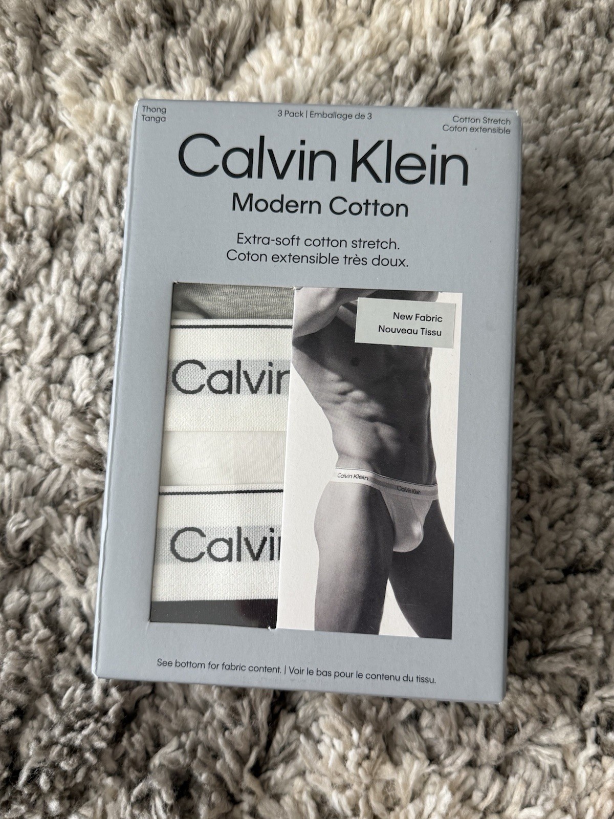NEW Calvin Klein CK Men’s Modern Cotton Thong 3-Pack – Black White Gray (Size L)