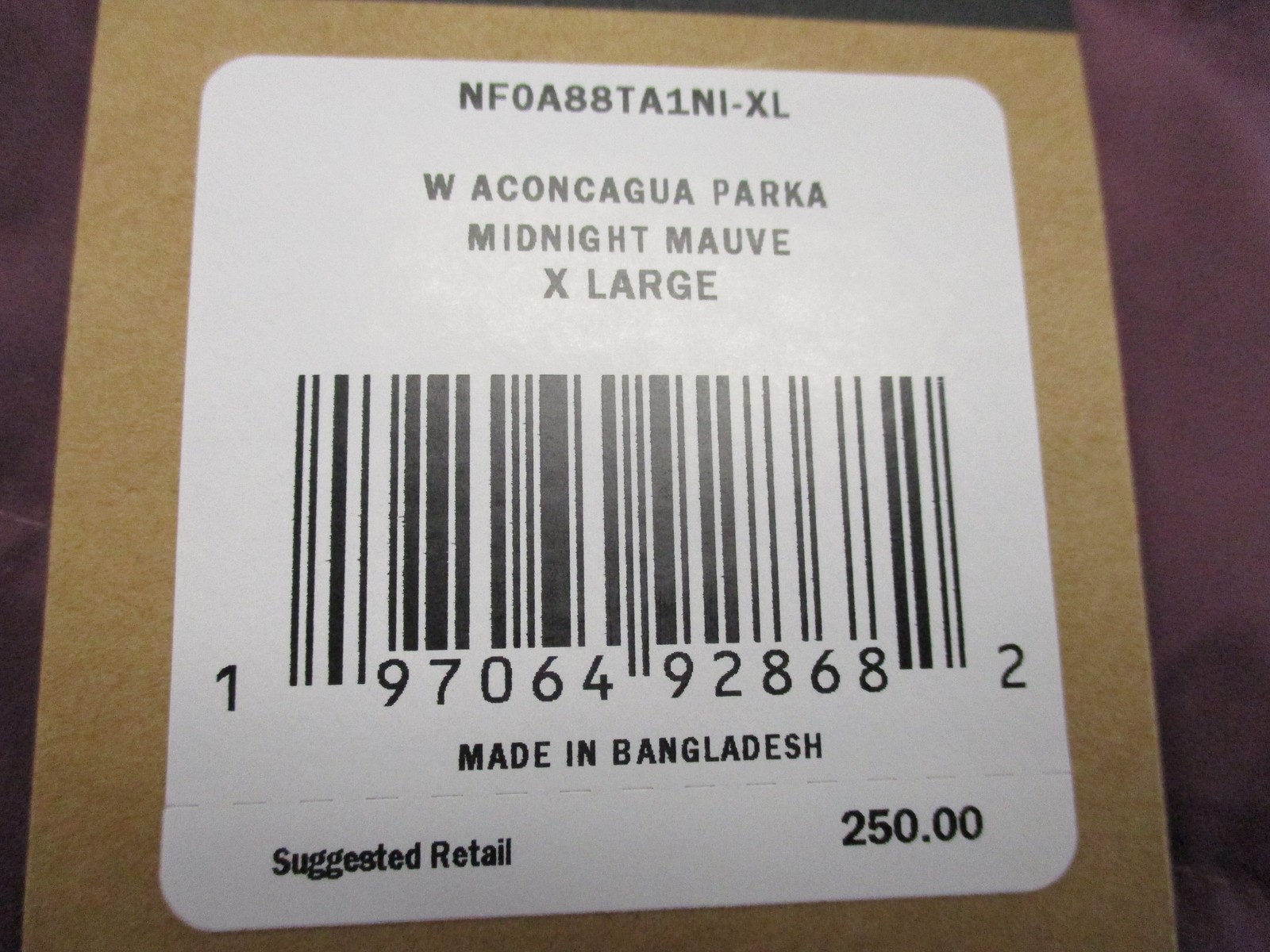 THE NORTH FACE WOMENS ACONCAGUA PARKA SIZE X-LARGE MAUVE NF0A88TA1NI-XL