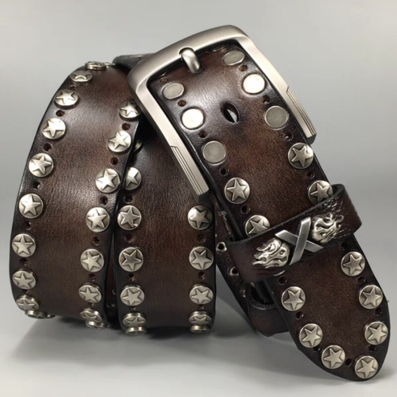 Real Leather Waist Belt Heavy Metal Rivet Studded Unisex Punk Rock Biker Belt