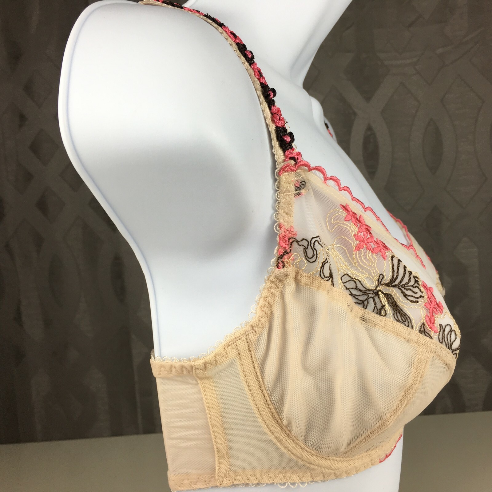 Ruby Pink KEIA Sexy Lingerie Sheer w Embroidered Lace Underwire Bra – Ivory/Pink
