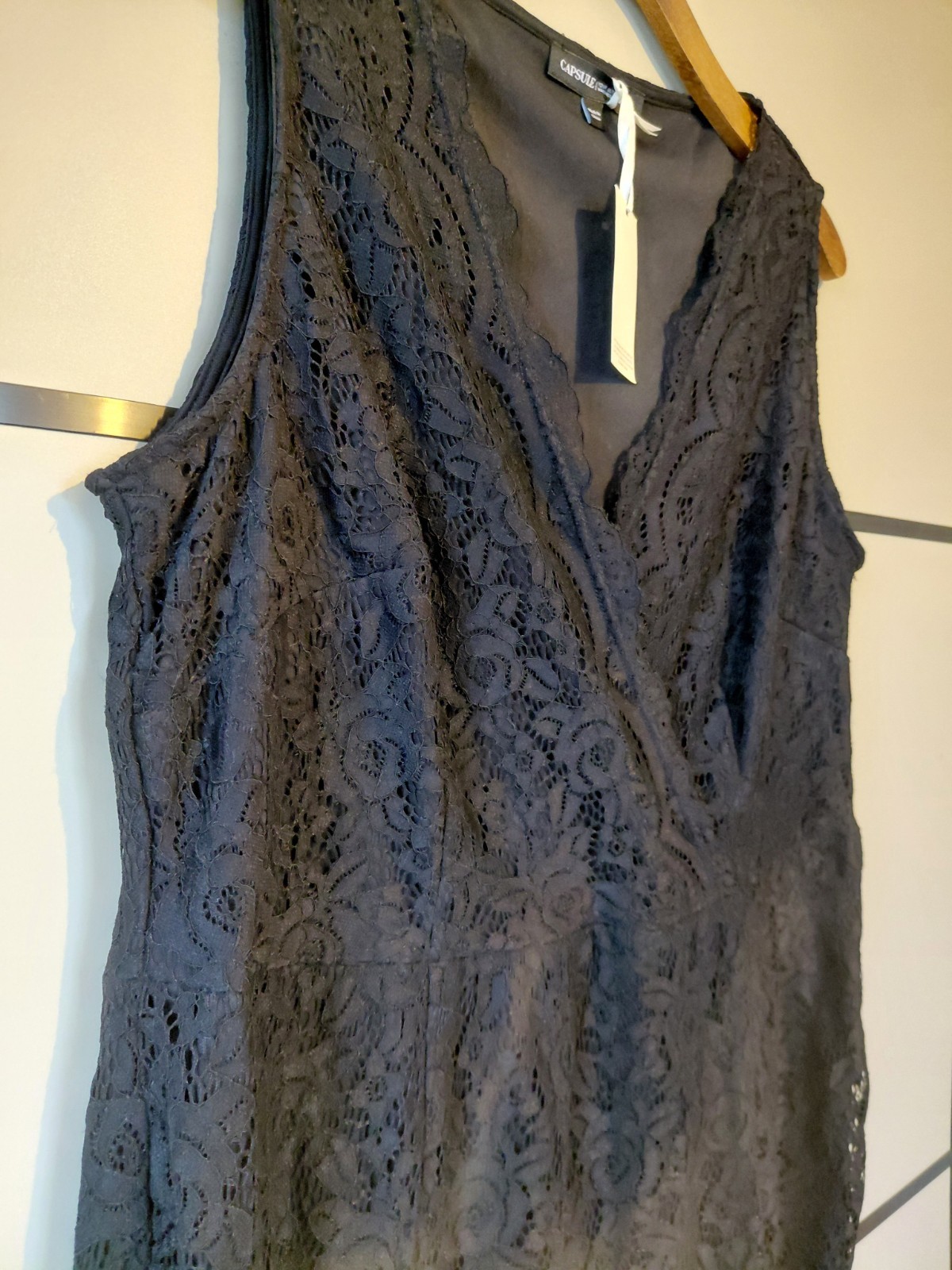 Capsule Black Lined Lace Wrap Top Knee-length Dress Size 18 Bnwt
