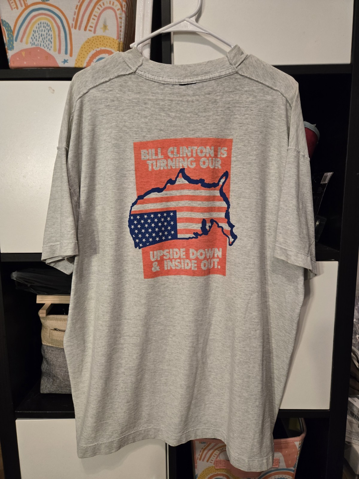VTG 90s Bill Clinton Slick Willy World Upside Down Inside Out SS T Shirt Adult