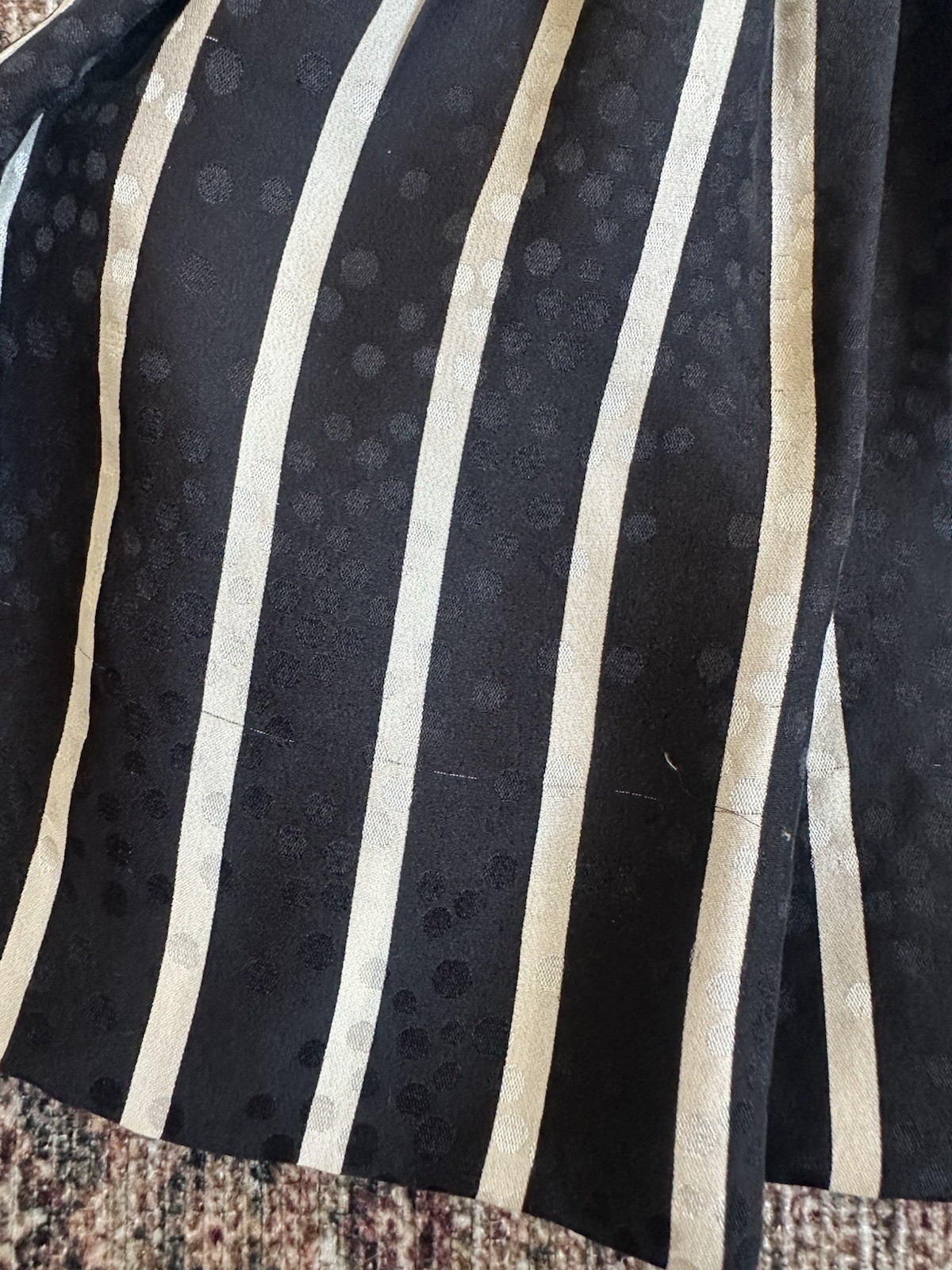 La Bottega Black & White Striped 100% Silk Belted Buckle Blouse Long Sleeve 10