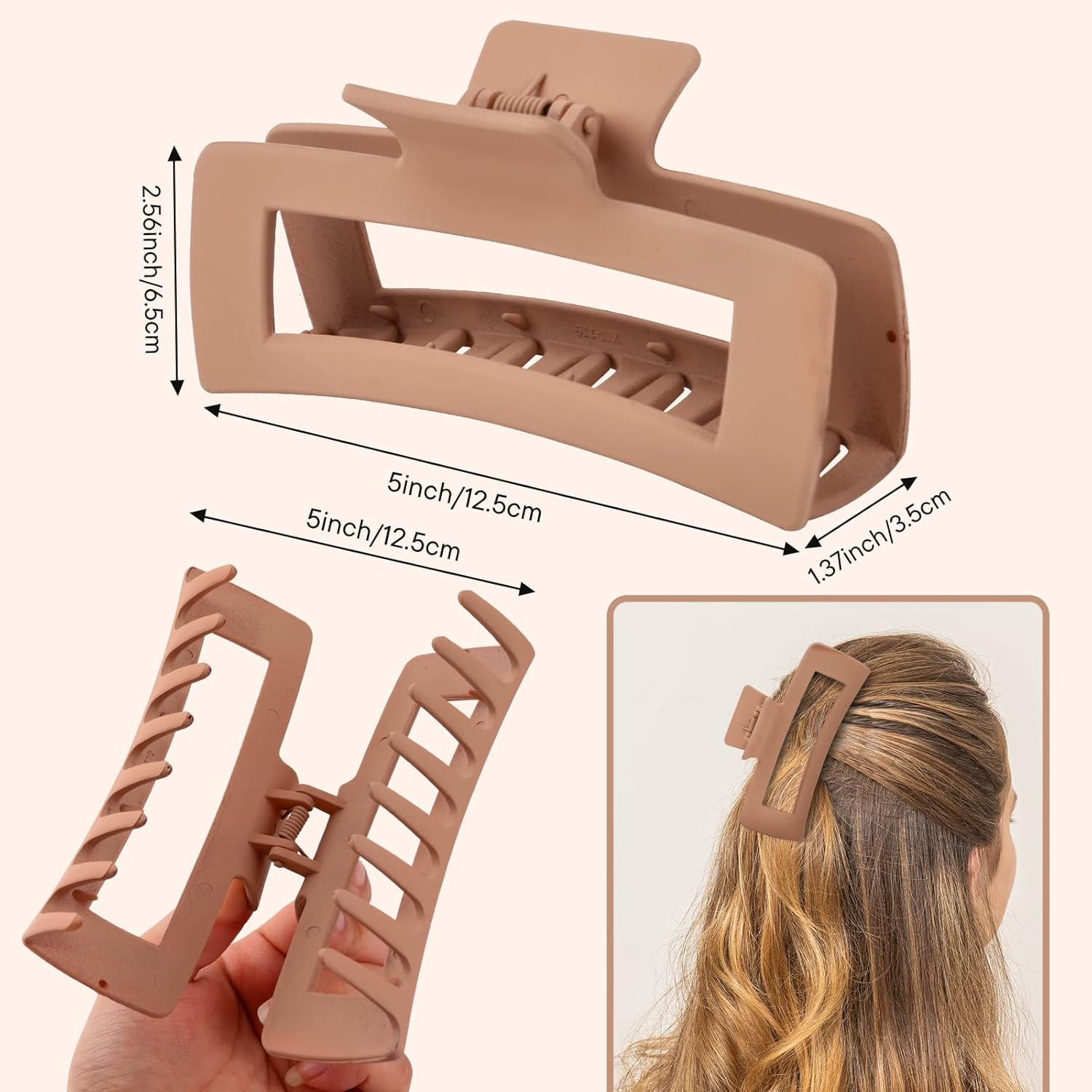 4 Pack 5 Inch Extra Large Claw Clips for Thick Hair, Matte Non-Slip XL Big Claw