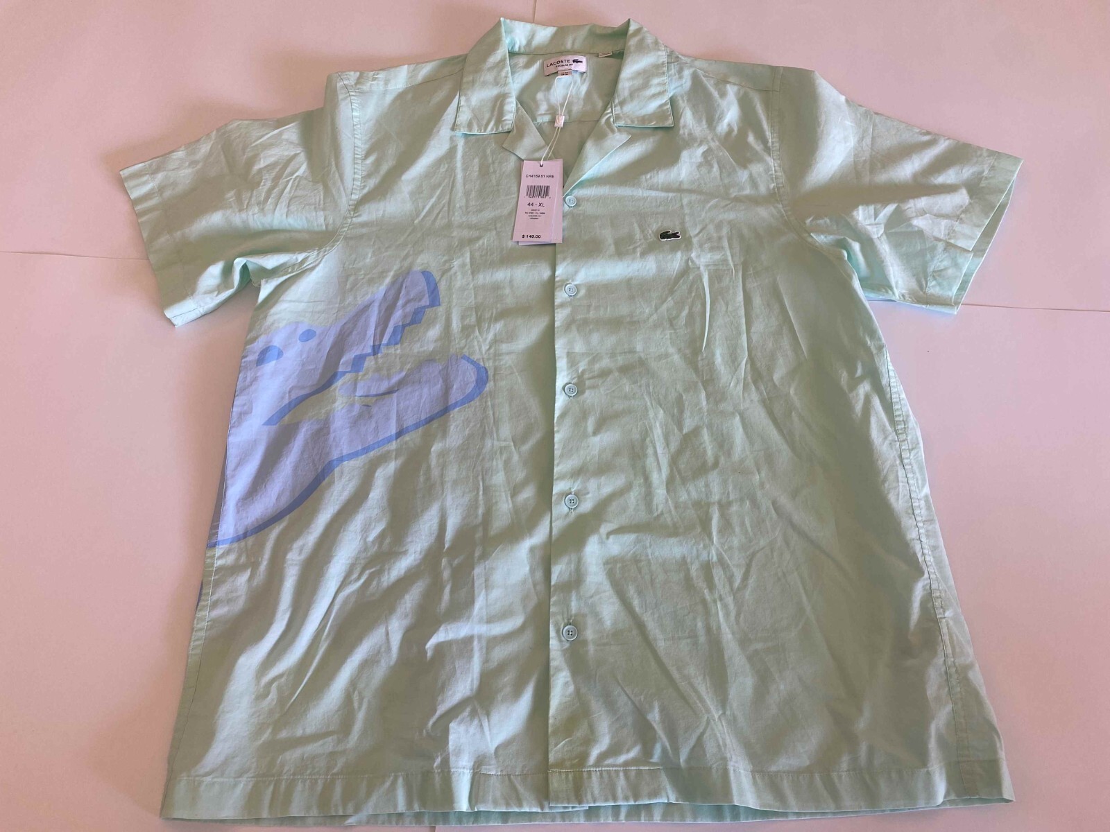 Lacoste Short Sleeve Button Down Shirt – Brand New – M-L-XL-XXL – Mint Green X