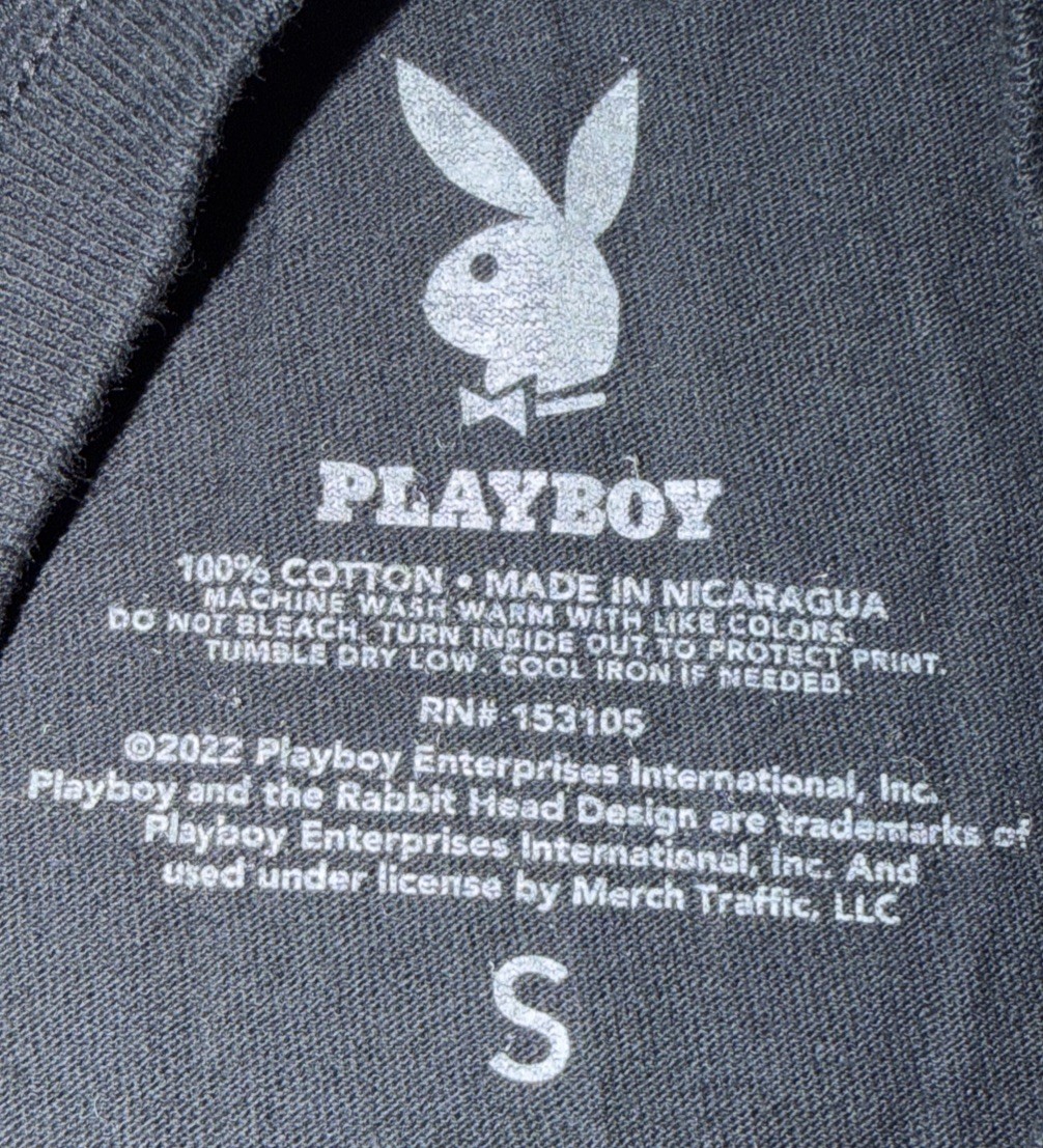 Playboy Shirt Mens S Black Repeat Logo Back Bunny Graphic Tee Tagless Cotton