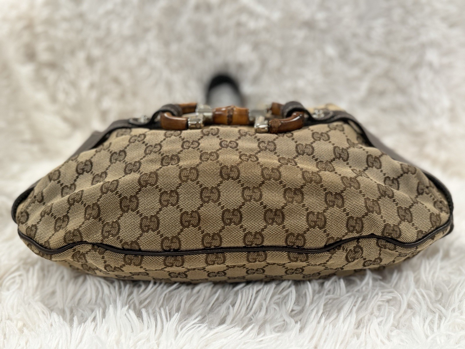 Vintage Gucci GG Monogram Bamboo Amalfi Brown Medium hobo Shoulder Bag