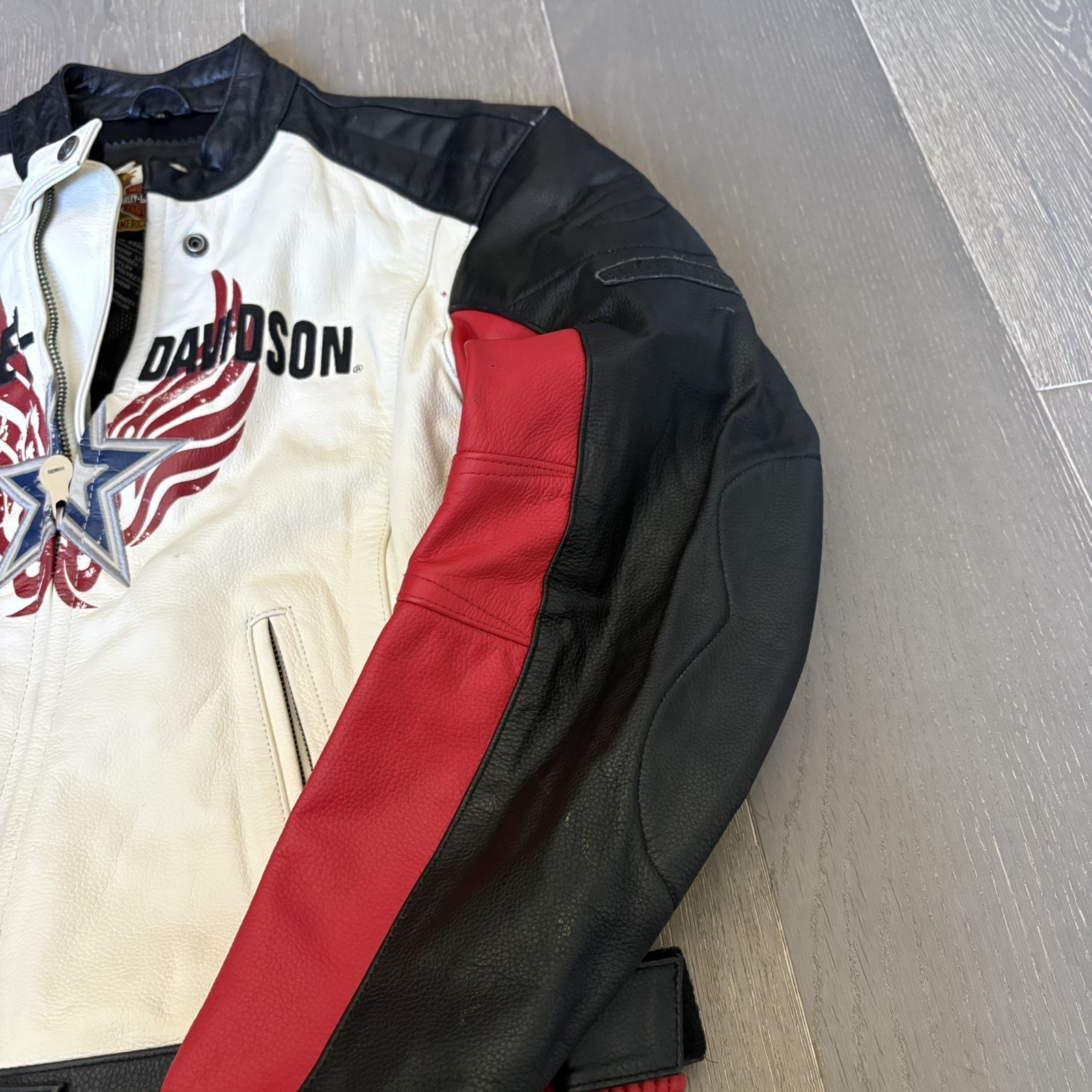 Harley Davidson Women’s Rapid City Black Red White Leather Jacket 97158-03VW