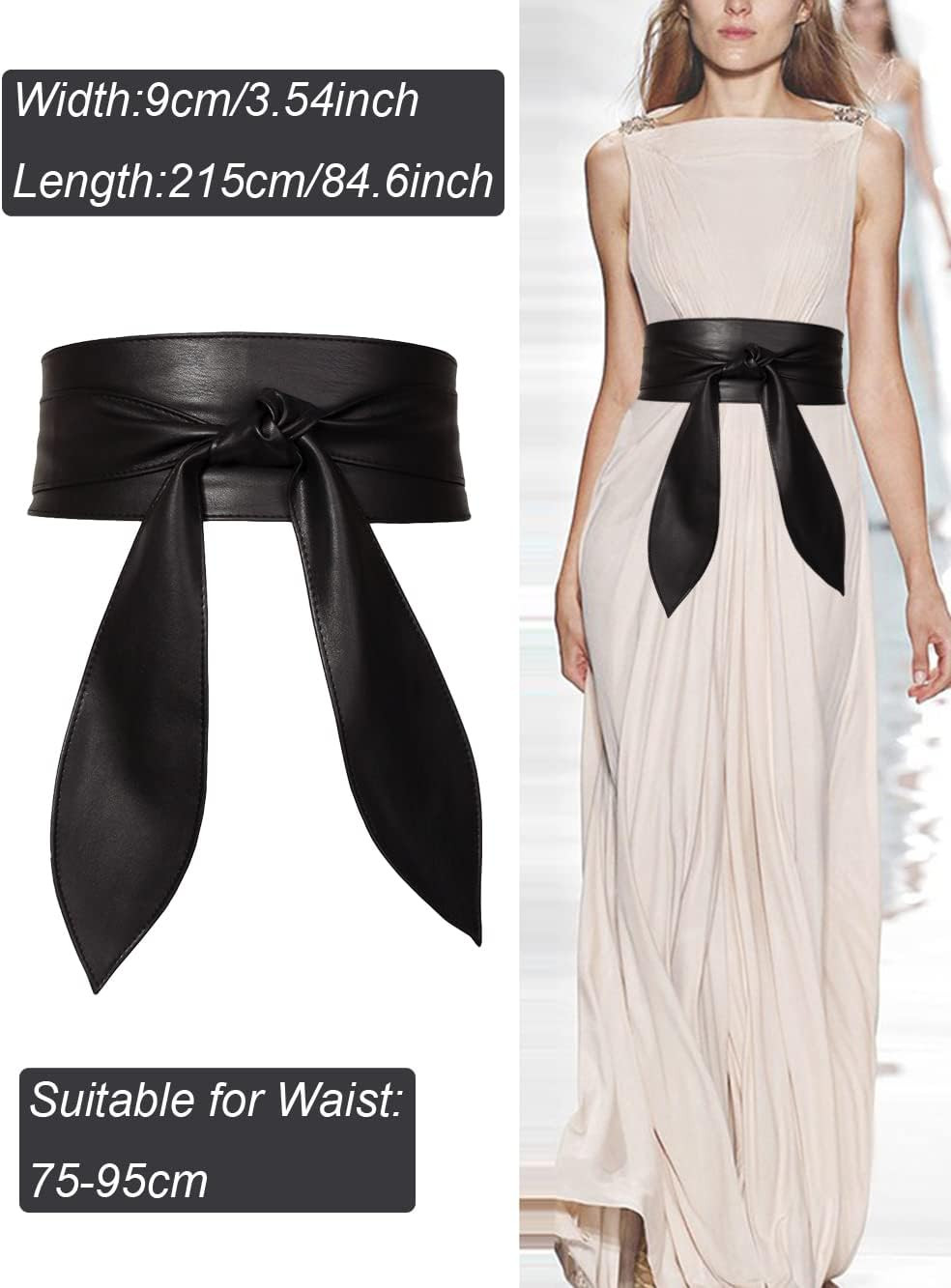 Women Obi Belt Bow Tie Wrap Wide Waistband Faux Leather Wide Cinch Belt for Dres