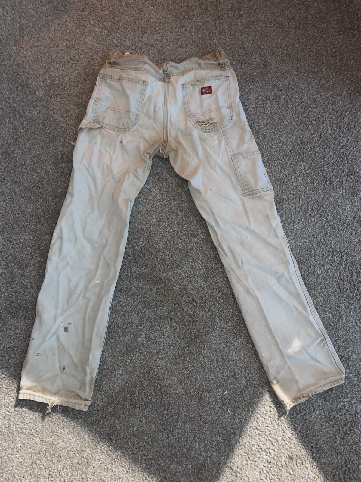 Distressed Dickies Men’s Beige Canvas Workwear Pants Straight Leg 30×34