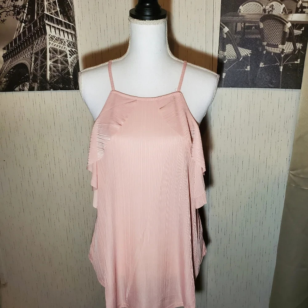 Very J Peach Colored Ruffle Tank Top