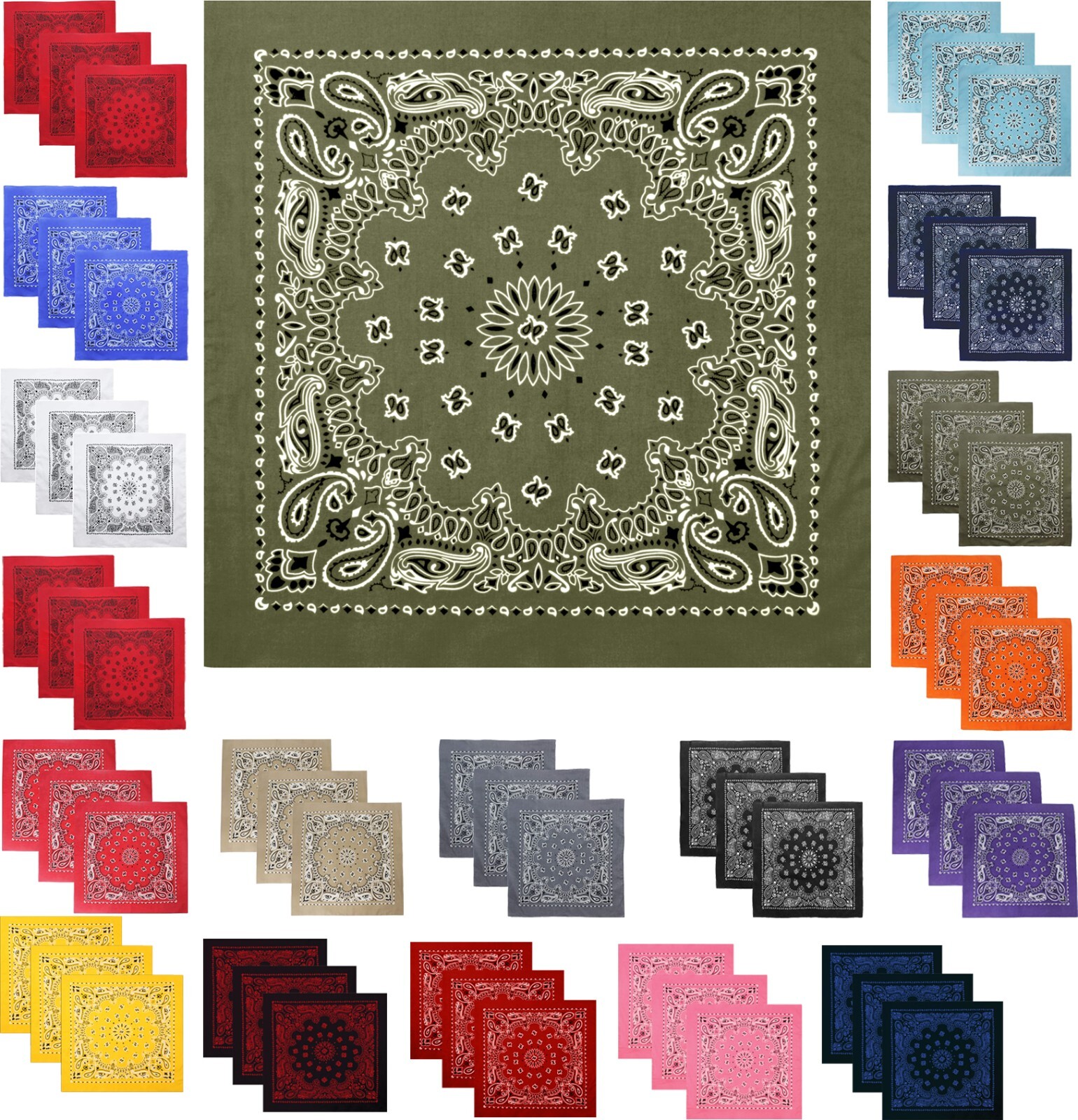 Trainmen Paisley Jumbo Bandana Military Large Army Cotton Bandanna 27″ 3 Pack