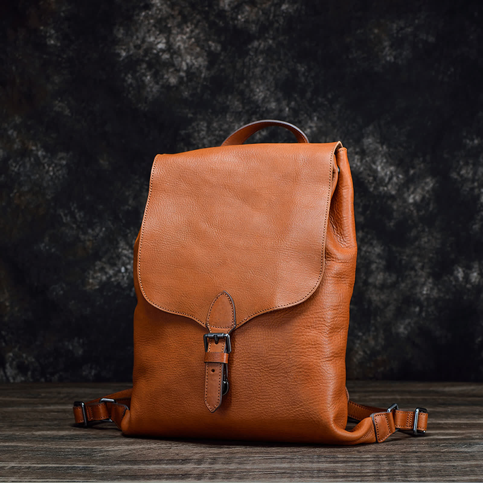 Erivis Women’s Brown Backpack Leather Durable Buckles Zipper Pockets
