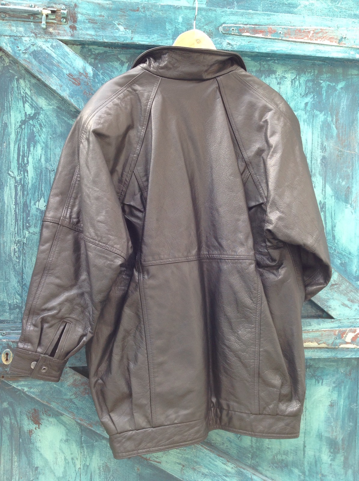 Womens Leather Jacket Black Vintage 80s Oversized M/L Unique Inc U.K. PP
