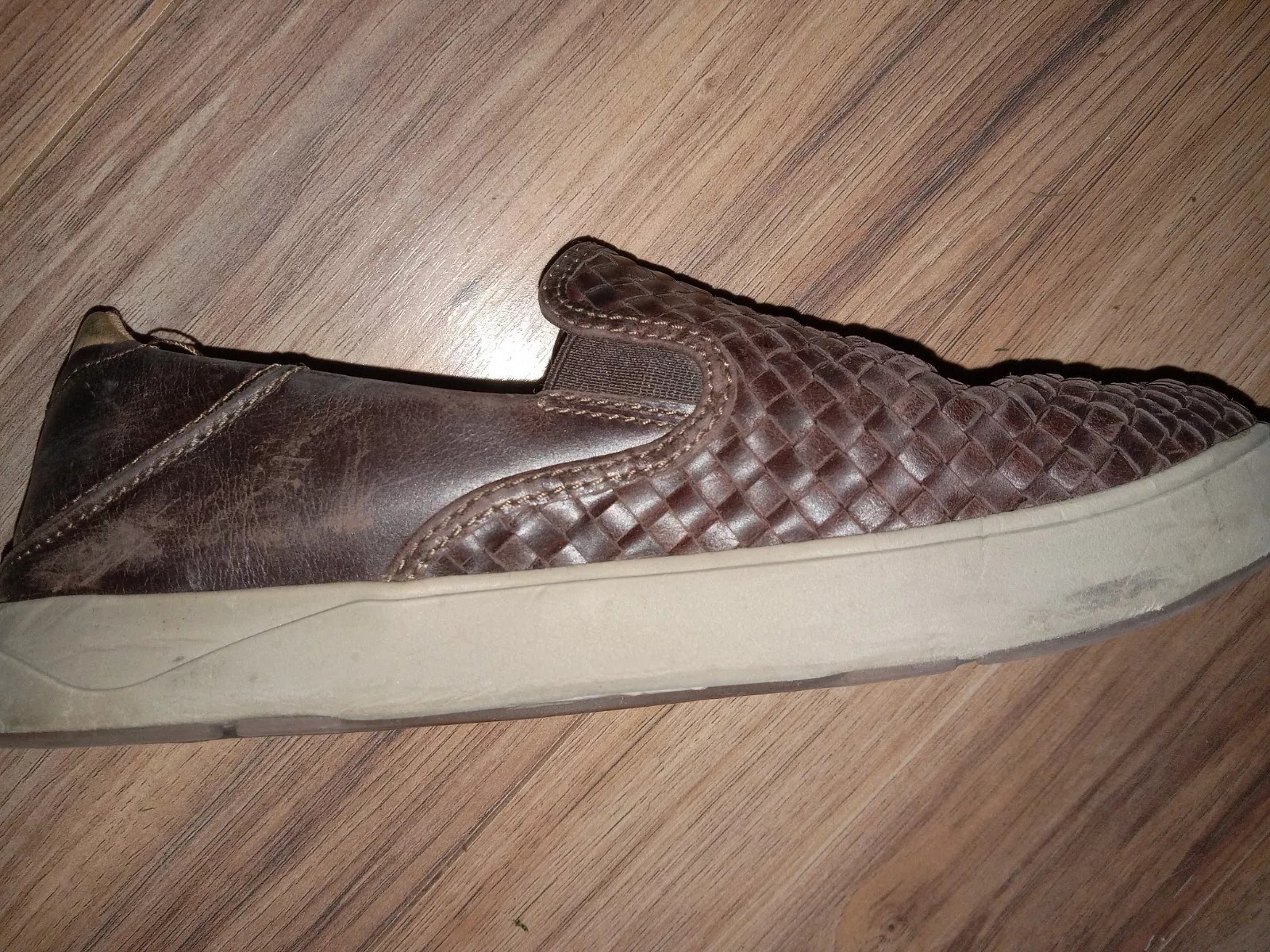 Olukai Laeahi Lauhala Dark Wood Brown Mens Slip On Sneakers Leather Size 8