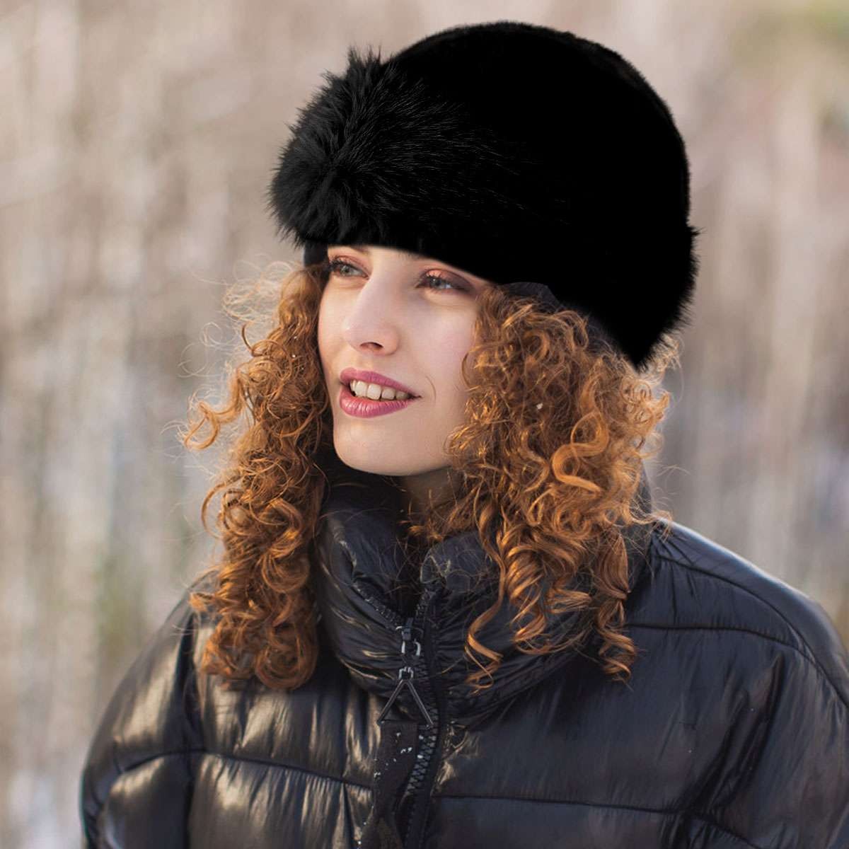 Winter Thickened Faux Fur Hat for Women Warm Plush Fluffy Outdoor Cap