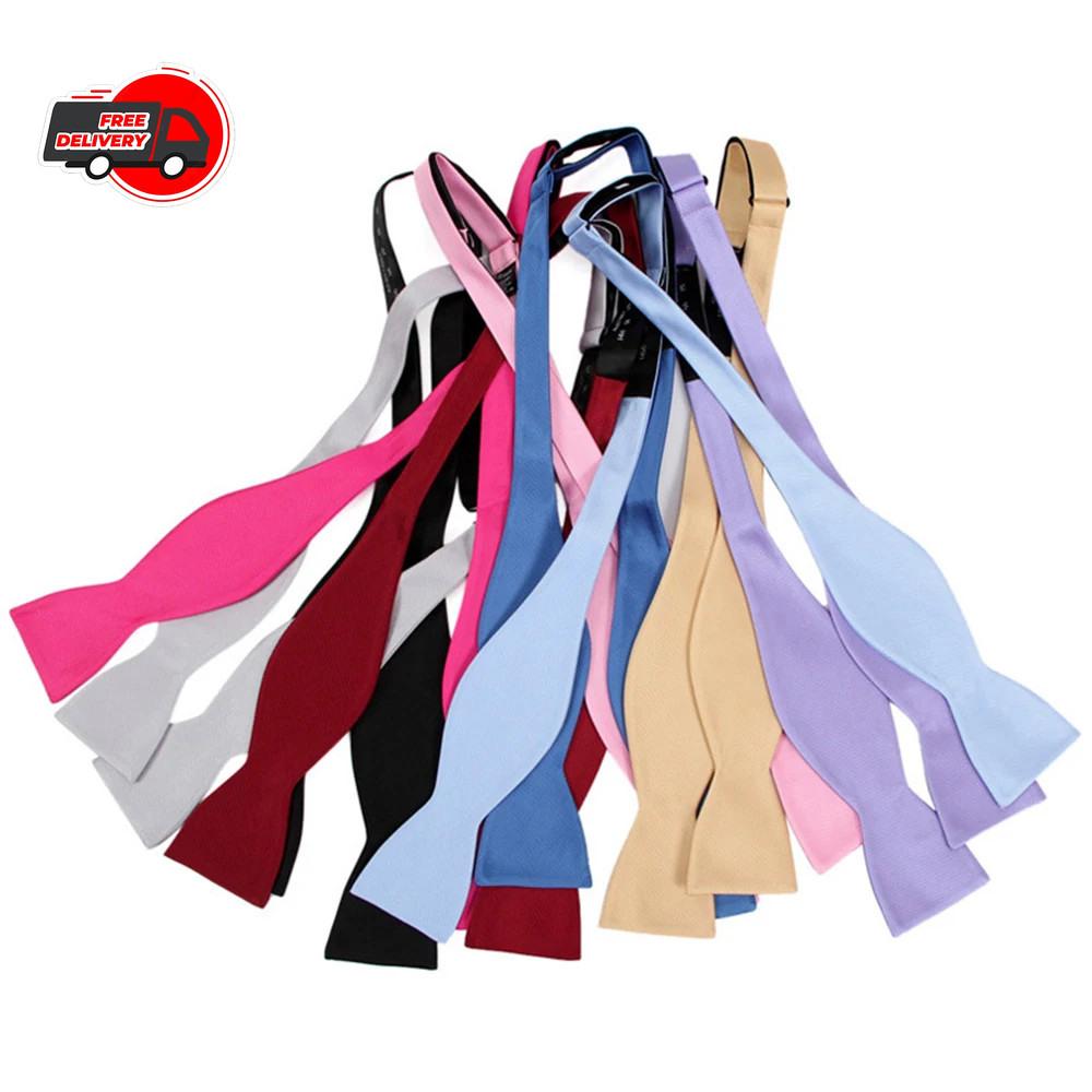 Mens Silk Satin Adjustable Bowties Self Bow Tie Solid Color Vintage Bowtie.