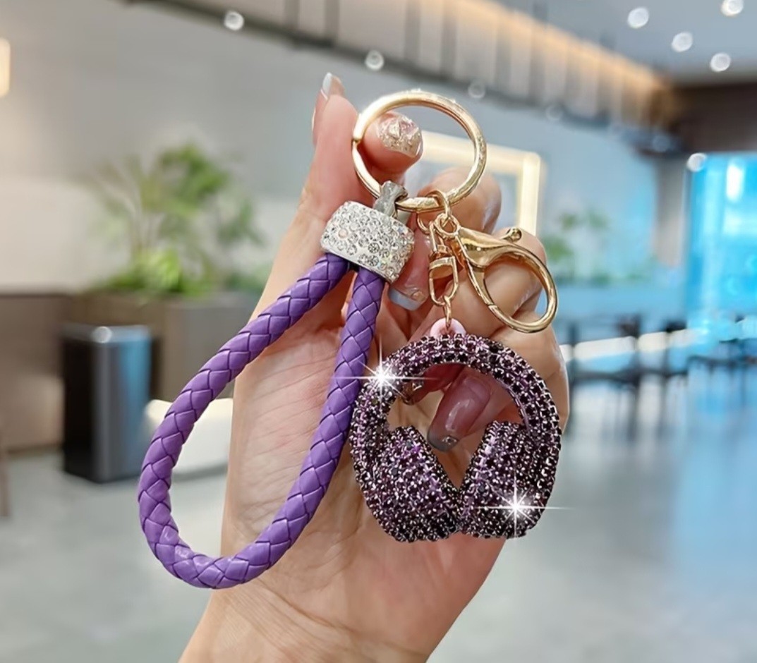 Braided Rope Headphone Keychain/Bag Charm Purple Keychain Purse Backpack Charm