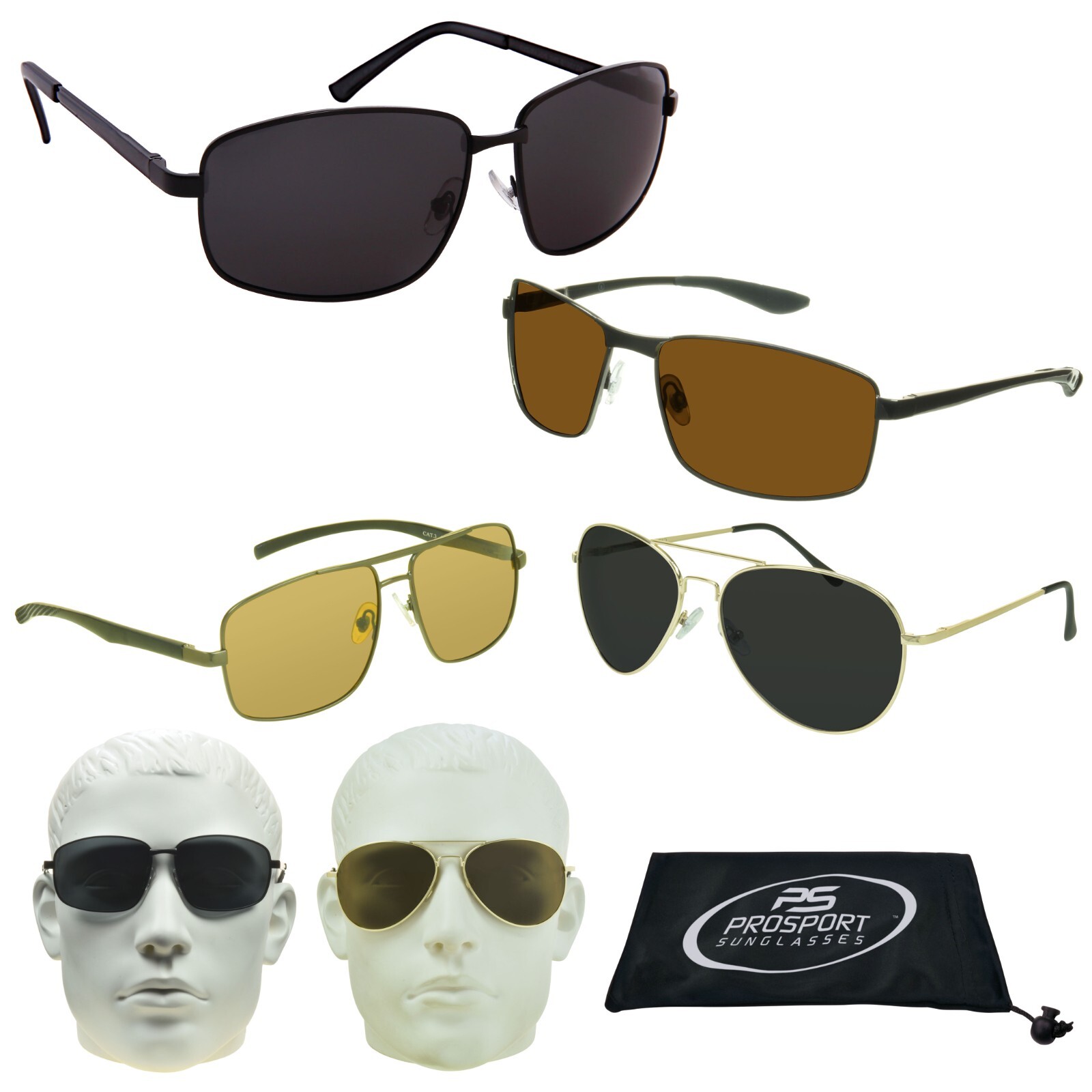 Mens Aviator Polarized Sunglass Big & Tall Large Wide Metal Frame Smoke or Brown