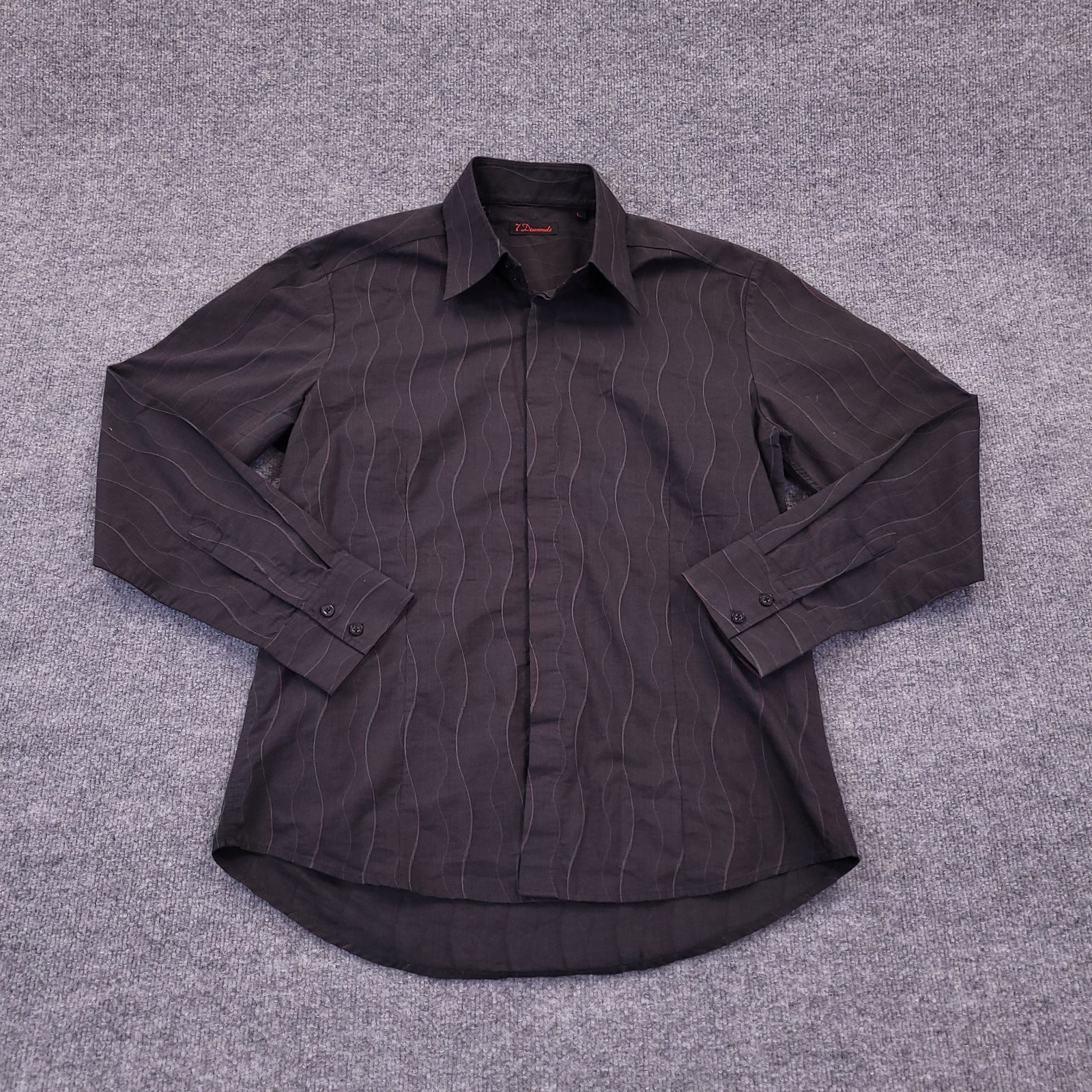 7D 7 Diamonds Shirt Mens Large Black Abstract Wavy Stripe Cotton Polyester