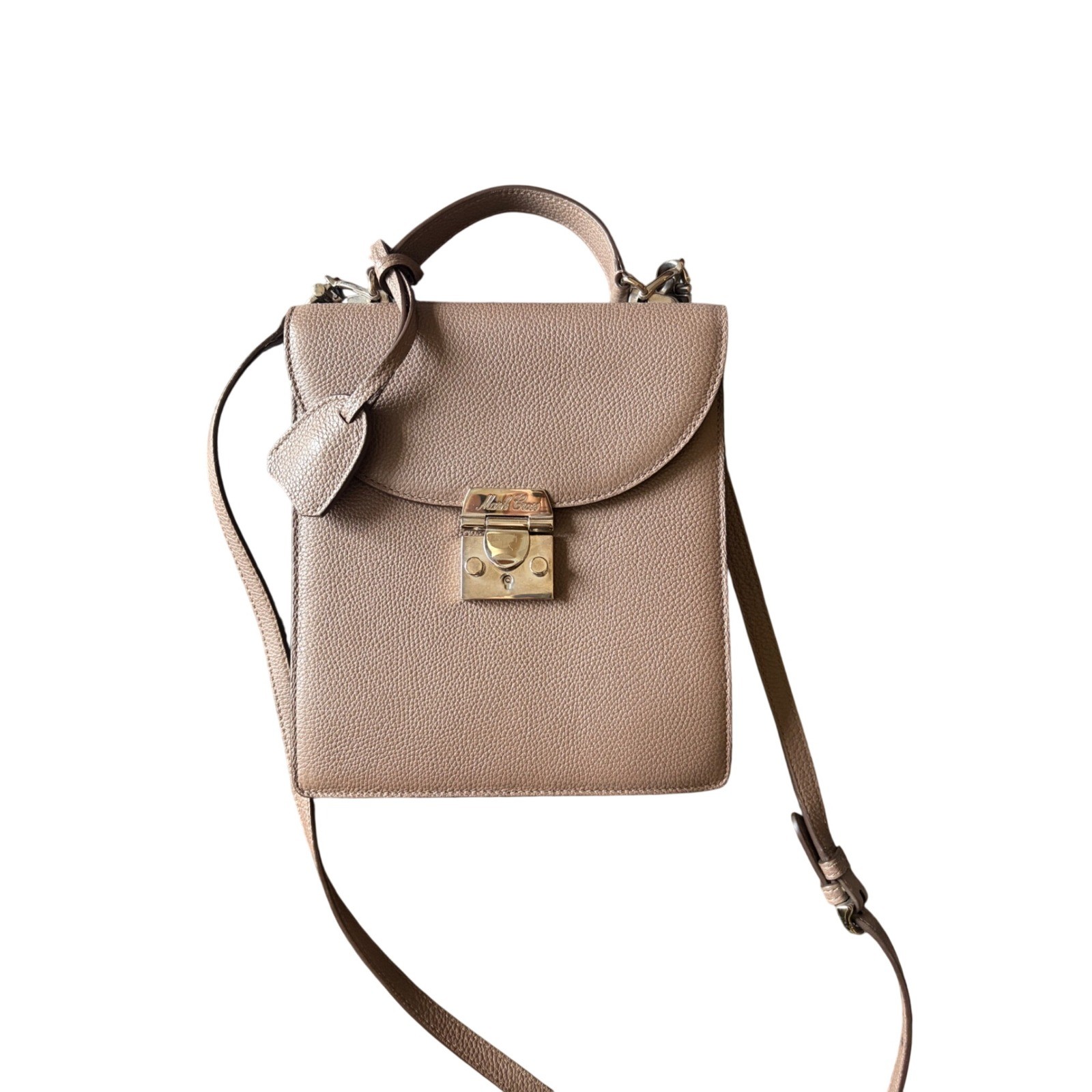 Mark Cross Murphy Taupe Pebbled Leather Top Handle Crossbody Bag Made in Italy