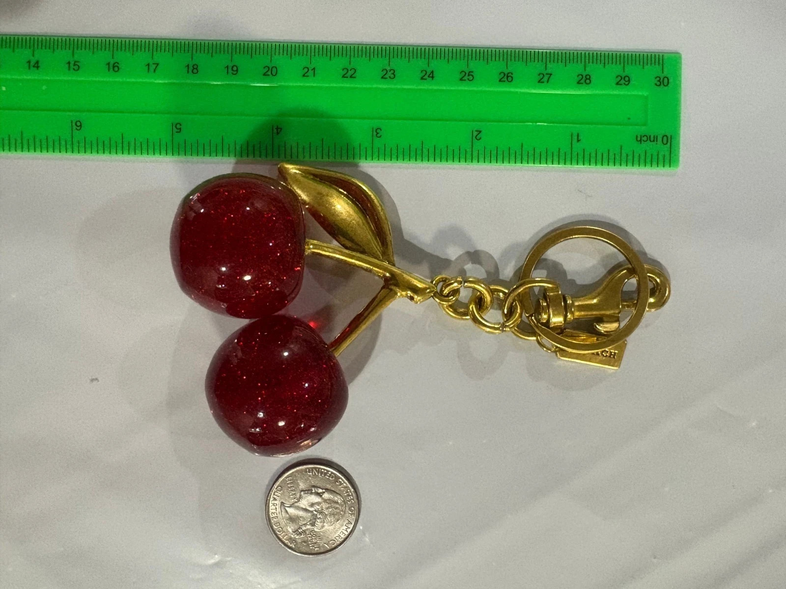 Coach Red Cherry Apple Bag Charm Keychain Resin Metal Brass Purse Decoration