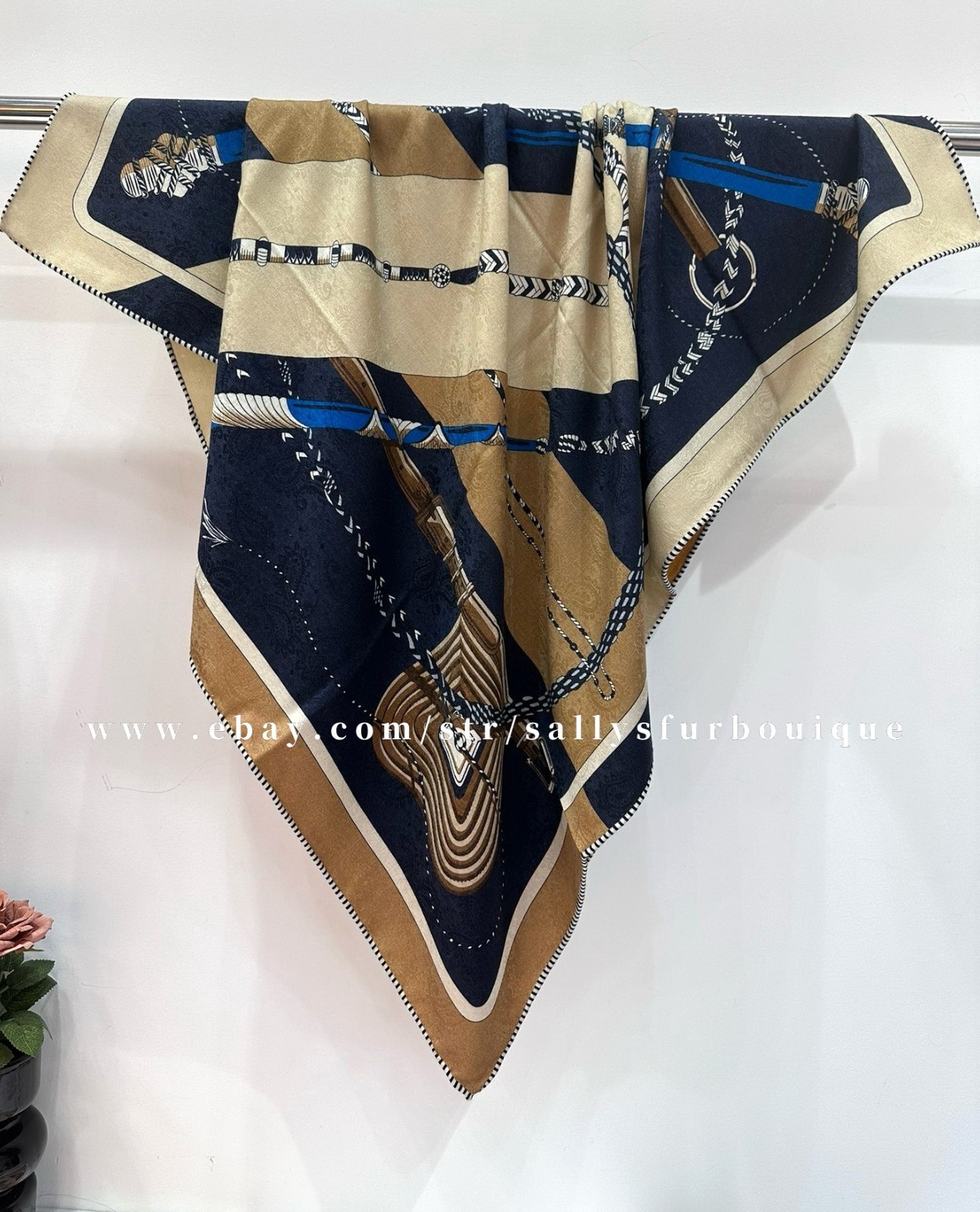 70% Cashmere 30% Silk Jacquard Wrap Scarf Saddle Print 2 Face Shawl 43″