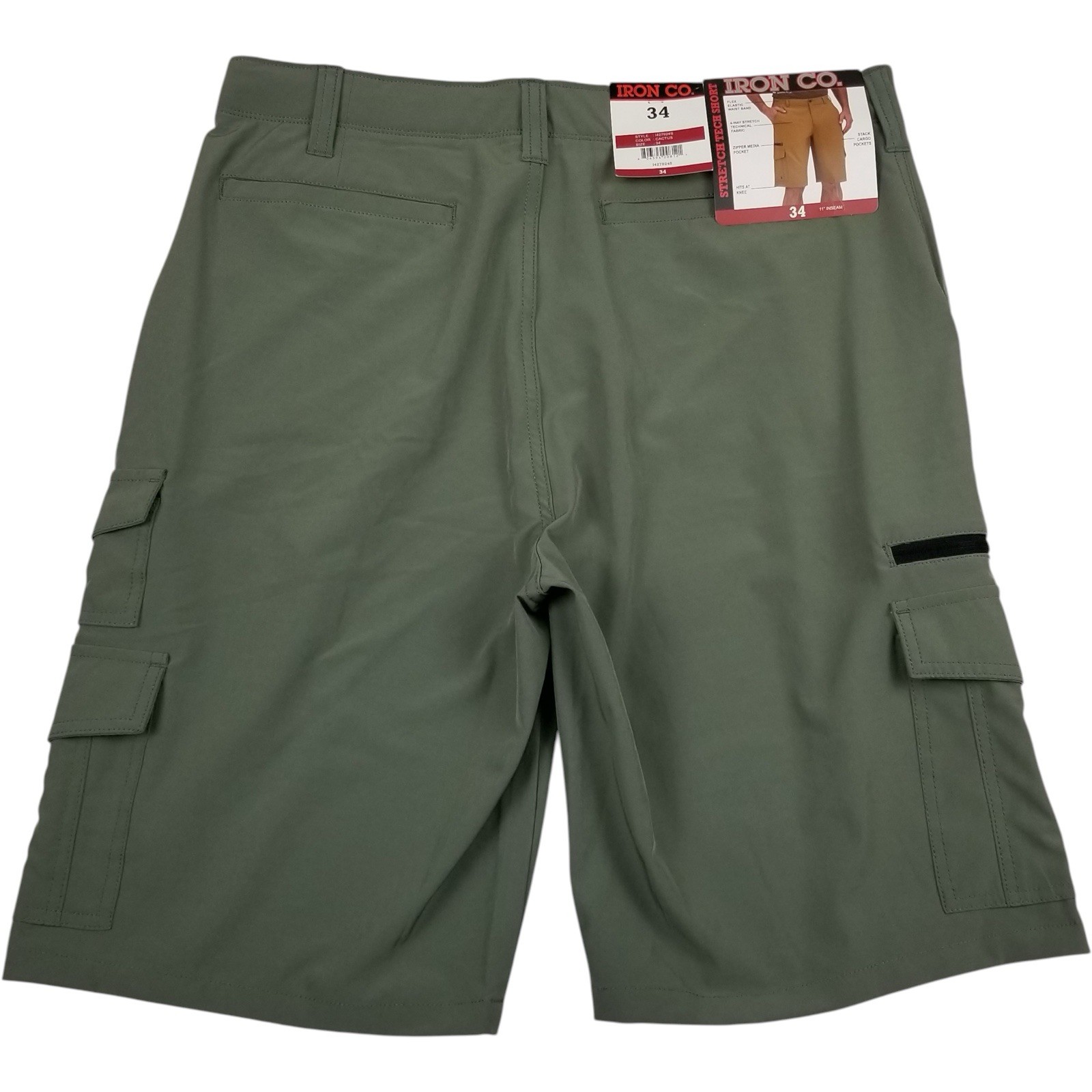 Cargo Short Men’s 34 Flex Waistband Stretch Hybrid Multi Pocket IRON CO Green