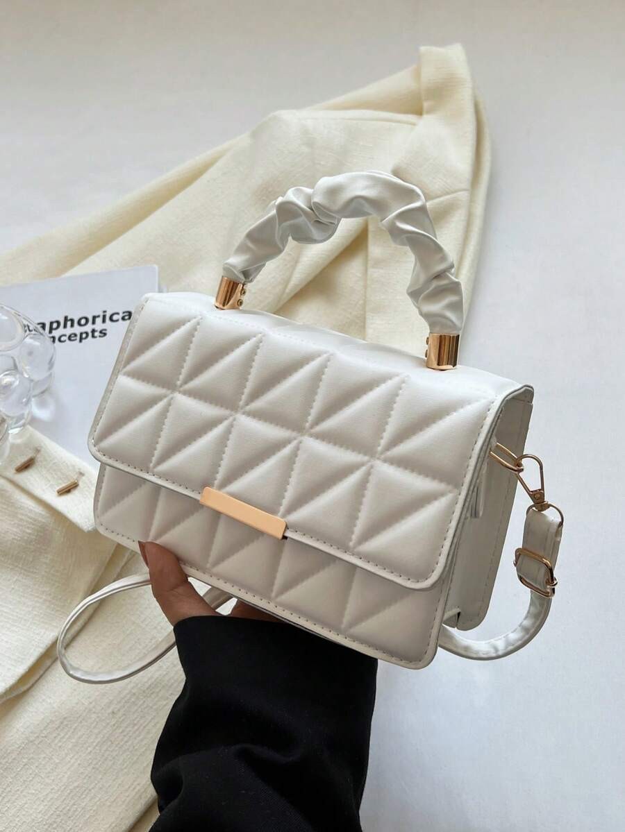 Women PU Leather Crossbody Bag Patchwork Bow Flap Square Shoulder Commute Purse