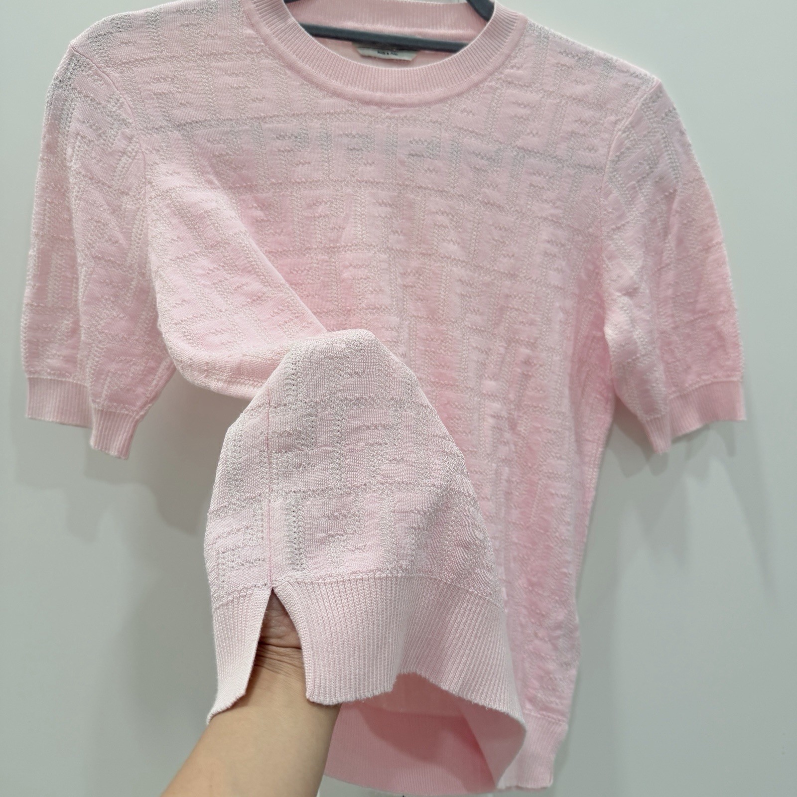 Fendi FF Logo Knit Short Sleeve Sweater Top Pink IT 40 US S Made In Italy